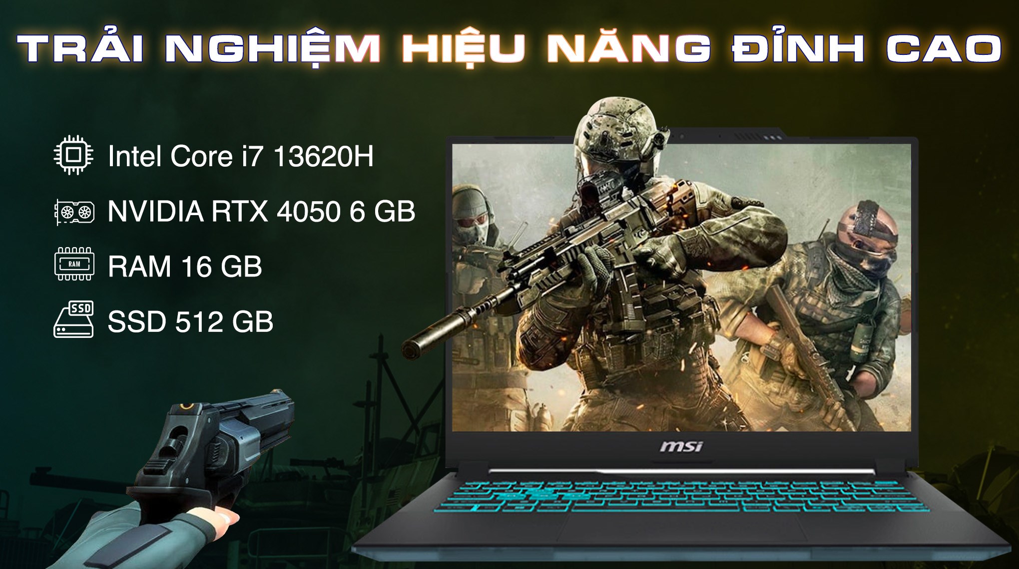 Laptop MSI Gaming Cyborg 14 A13VE - 090VN (i7 13620H, 16GB, 512GB, RTX 4050 6GB, Full HD+ 144Hz, Win11)