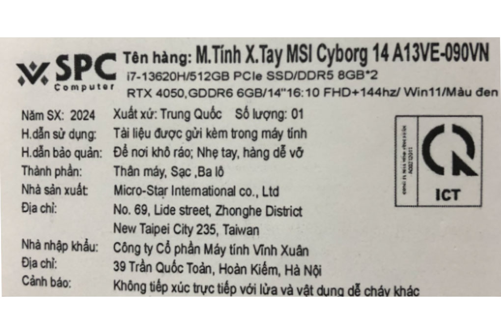 Laptop MSI Gaming Cyborg 14 A13VE - 090VN (i7 13620H, 16GB, 512GB, RTX 4050 6GB, Full HD+ 144Hz, Win11) - 6