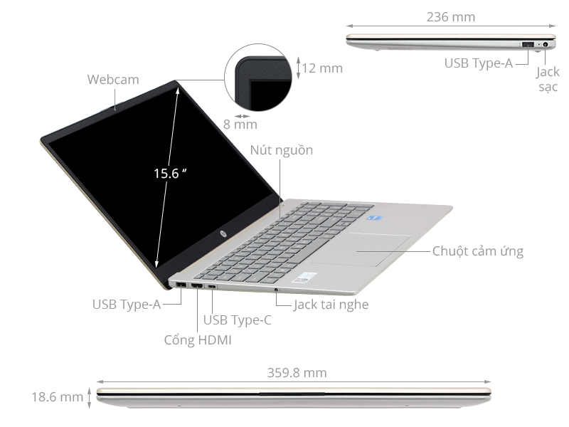 HP 15 fd0303TU - A2NL4PA (i3 1315U, 8GB, 512GB, Full HD, Win11)