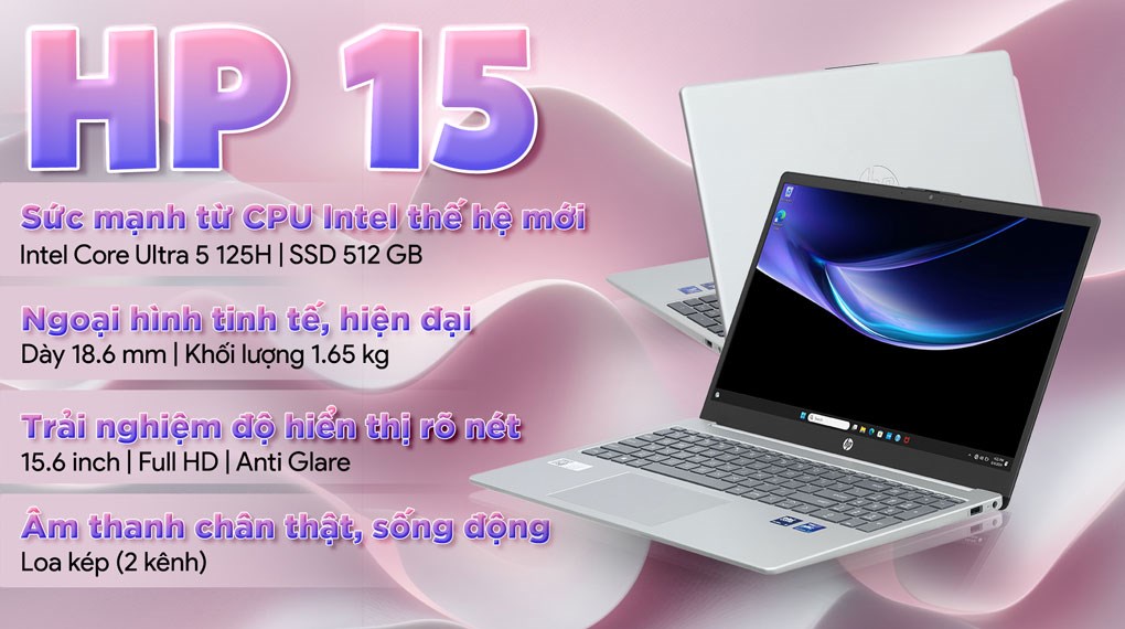 Laptop HP 15 fd1064TU Ultra 5 125H (9Z2Y2PA) - Chính hãng, mua trả