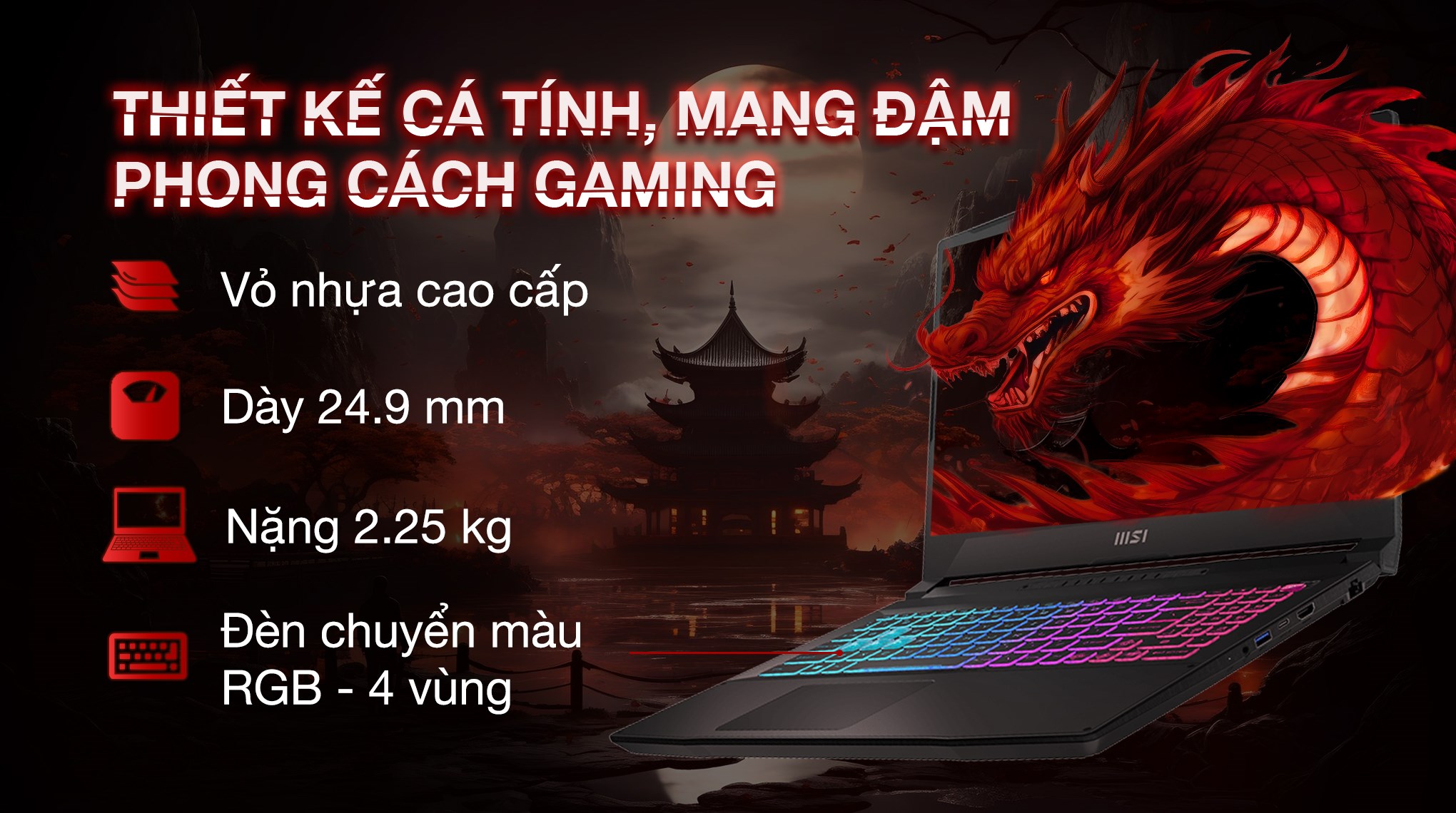 Laptop MSI Gaming Katana 15 B13UDXK - 2077VN (i7 13620H, 16GB, 1TB, RTX 3050 6GB, Full HD 144Hz, Win11)