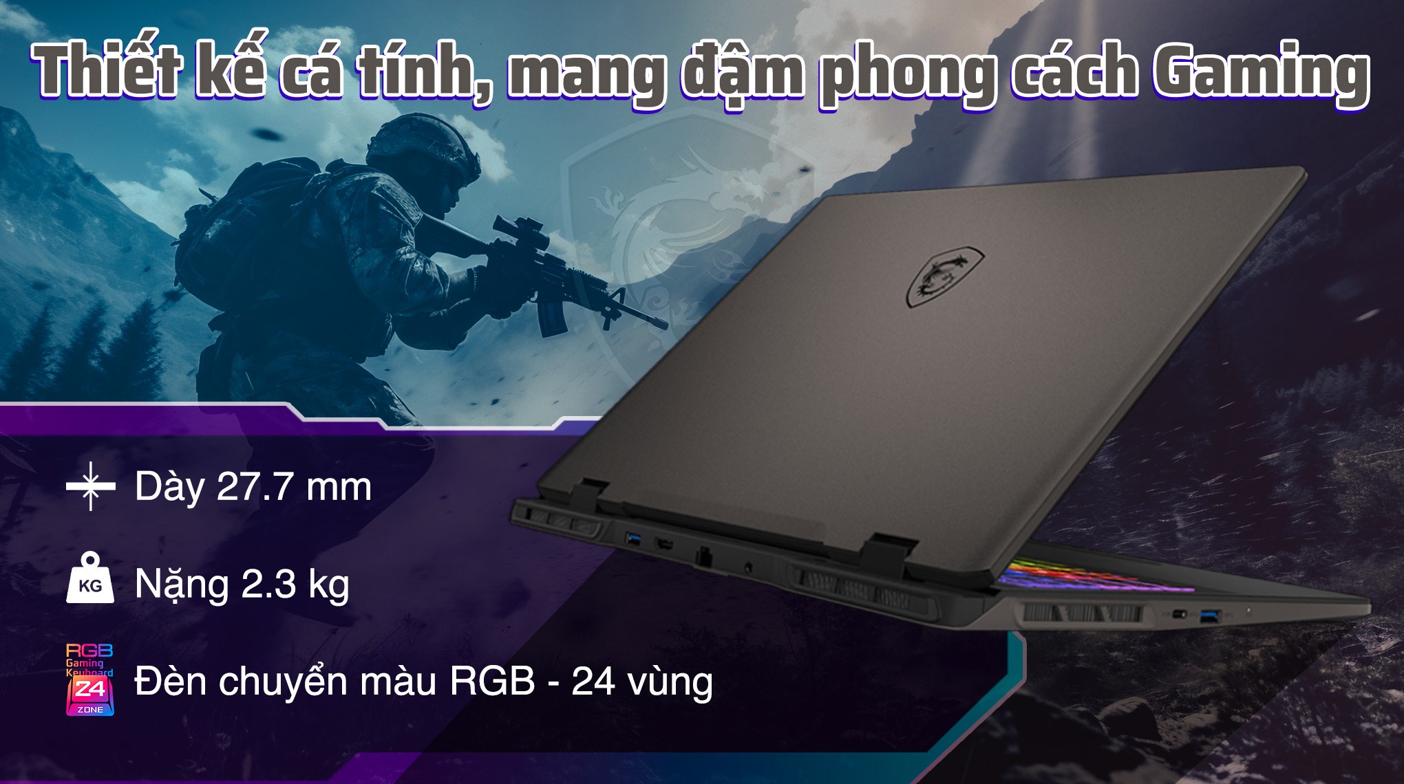 Laptop MSI Gaming Sword 16 HX B14VGKG i7 14700HX/16GB/1TB/8GB RTX4070/240Hz/Balo/Win11 (038VN)