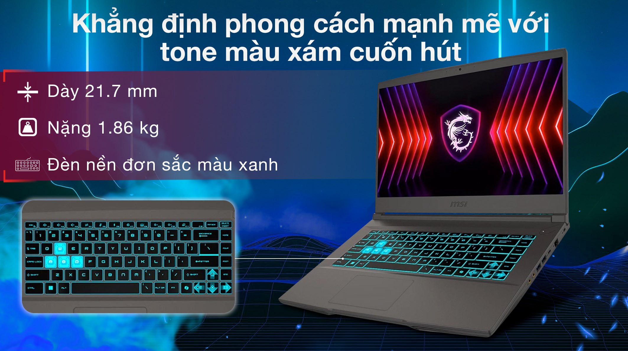 Laptop MSI Gaming Thin 15 B12UCX - 2046VN (i5 12450H, 16GB, 512GB, RTX 2050 4GB, Full HD 144Hz, Win11)