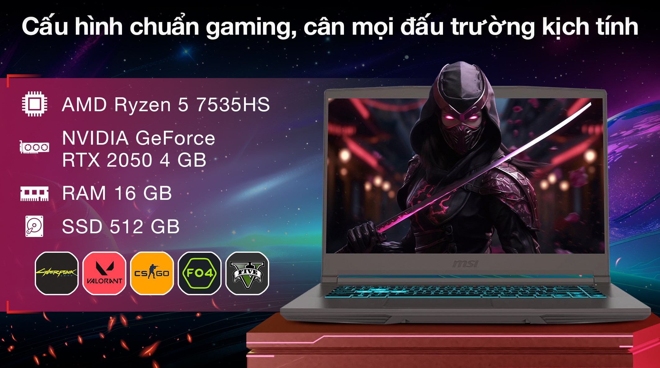 Laptop MSI Gaming Thin A15 B7UCX R5 7535HS/16GB/512GB/4GB RTX2050/144Hz/Balo/Win11 (240VN) - 3