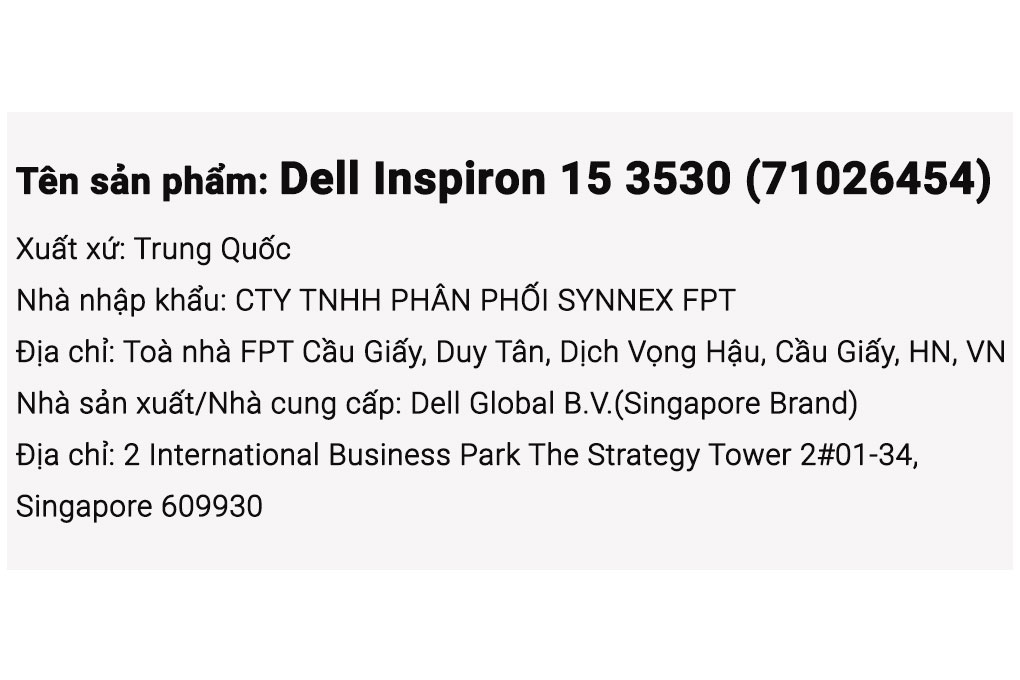 Laptop Dell Inspiron 15 3530 i7 1355U/16GB/512GB/120Hz/OfficeHS/Win11 (71026454) Màu Đen
