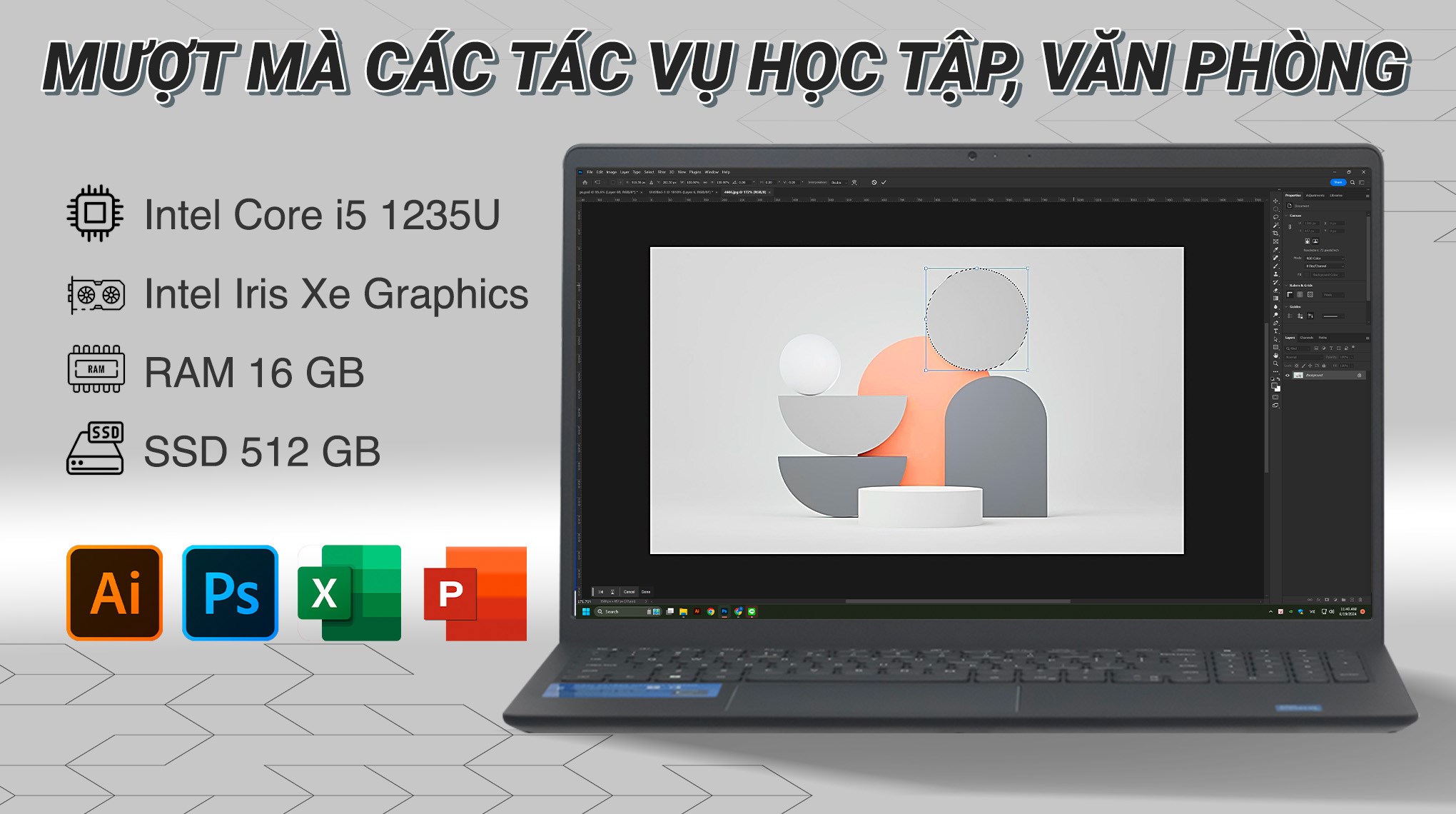 Laptop Dell Vostro 3520 - 71030559 (i5 1235U, 16GB, 512GB, 15.6"F, 120Hz, OfficeHS, Win11)