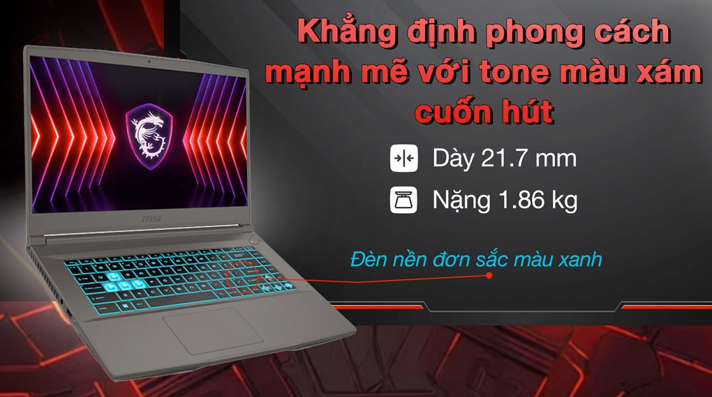 Laptop MSI Gaming Thin 15 B12UC - 2045VN (i5 12450H, 16GB, 512GB, RTX 3050 4GB, Full HD 144Hz, Win11)