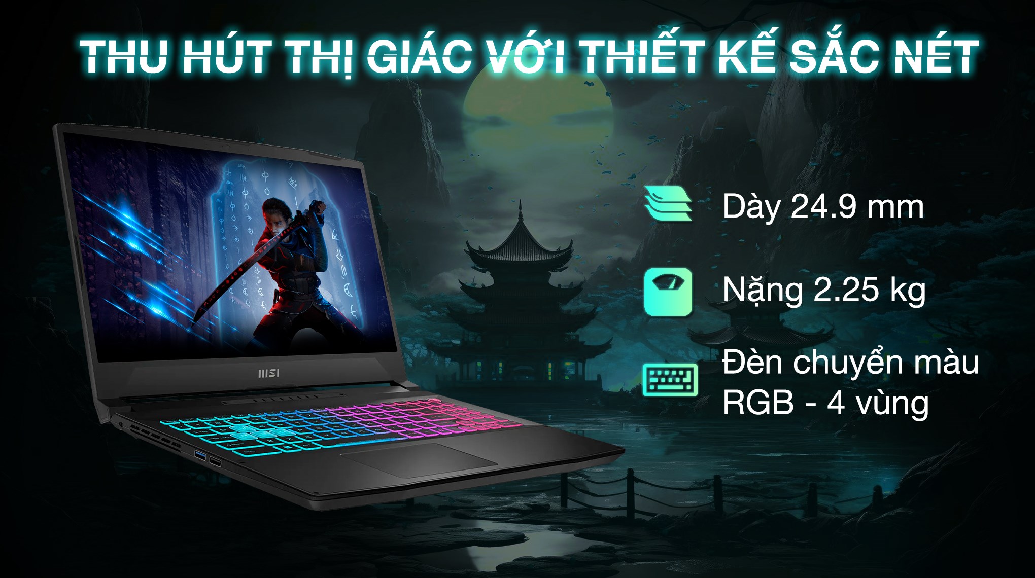 Laptop MSI Gaming Katana A15 AI B8VG - 465VN (R7 8845HS, 16GB, 1TB, RTX 4070 8GB, Full HD 144Hz, Win11)