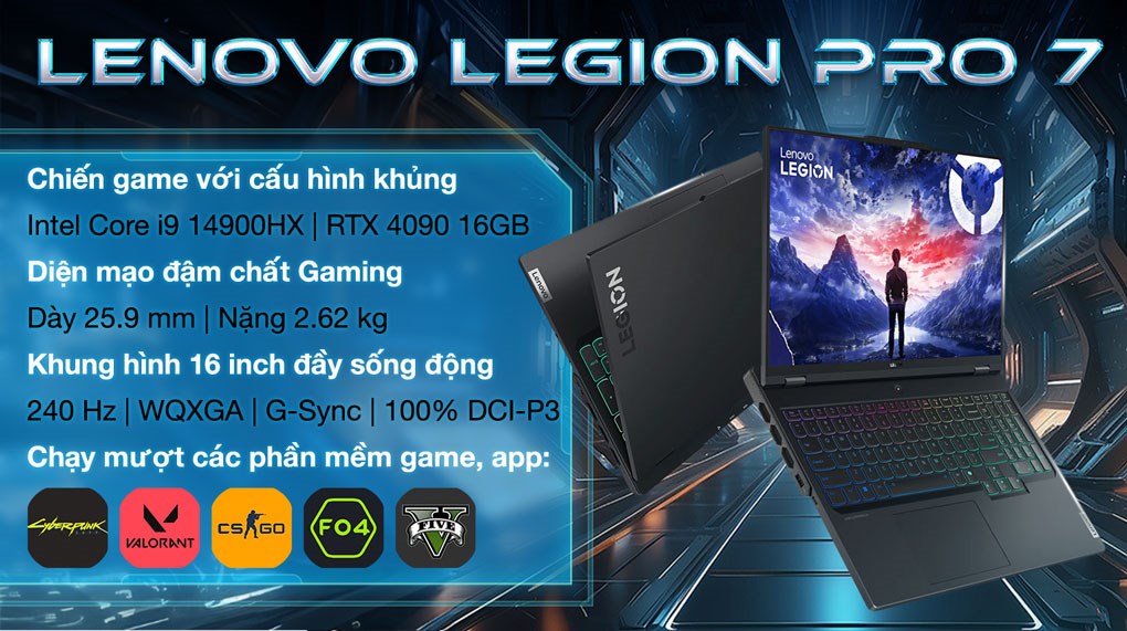 Laptop Lenovo Gaming Legion Pro 7 16IRX9H i9 14900HX/32GB/1TB/16GB RTX4090/240Hz/Win11 (83DE001MVN)