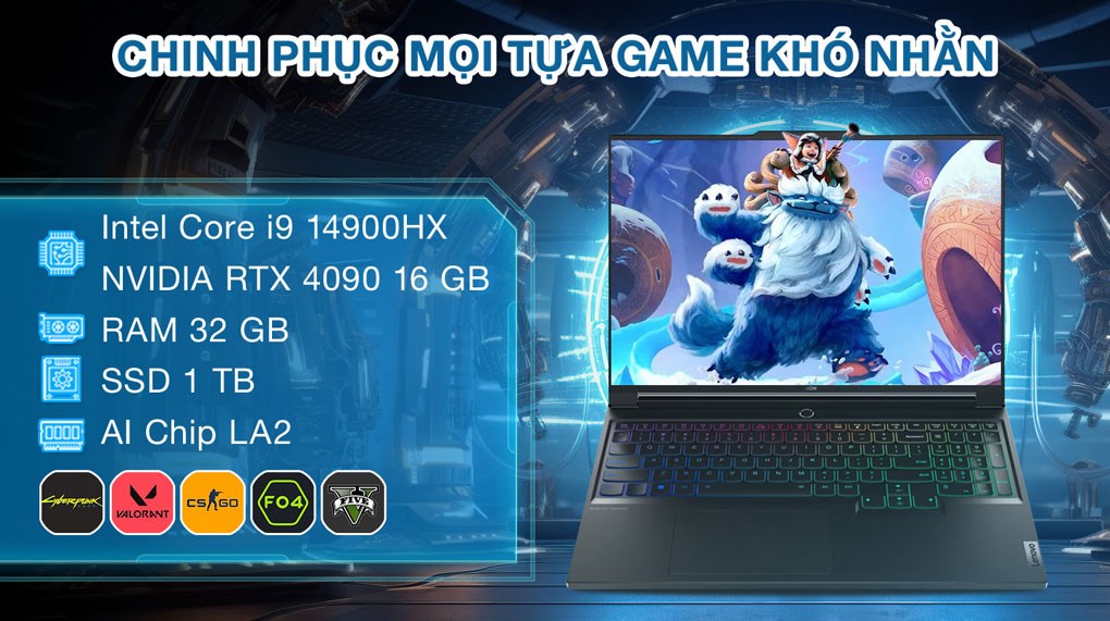 Laptop Lenovo Gaming Legion Pro 7 16IRX9H i9 14900HX/32GB/1TB/16GB RTX4090/240Hz/Win11 (83DE001MVN)