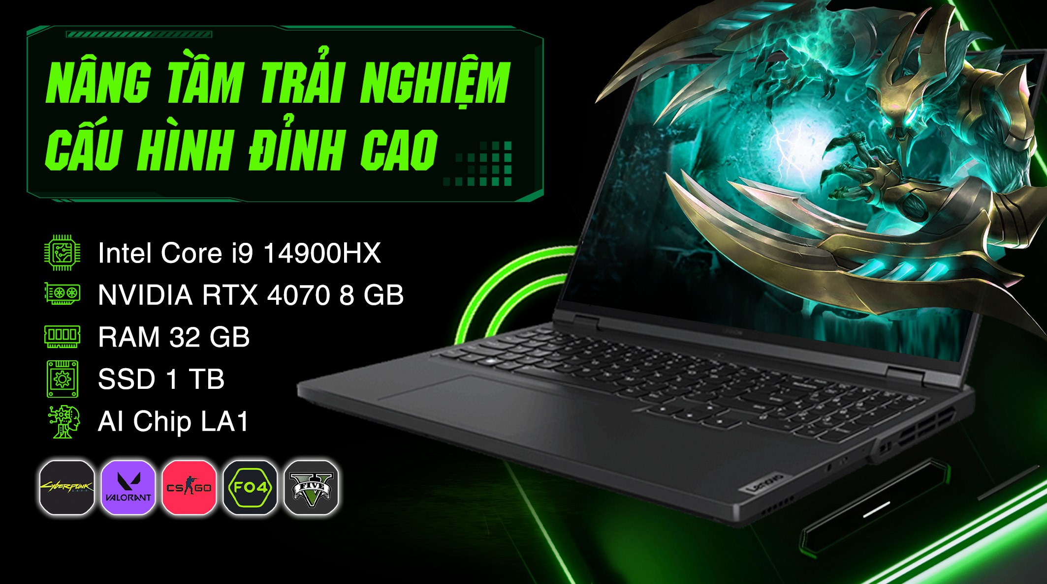 Laptop Lenovo Gaming Legion Pro 5 16IRX9 - 83DF0046VN (i9 14900HX, 32GB, 1TB, RTX 4070 8GB, WQXGA 240Hz, Win11)
