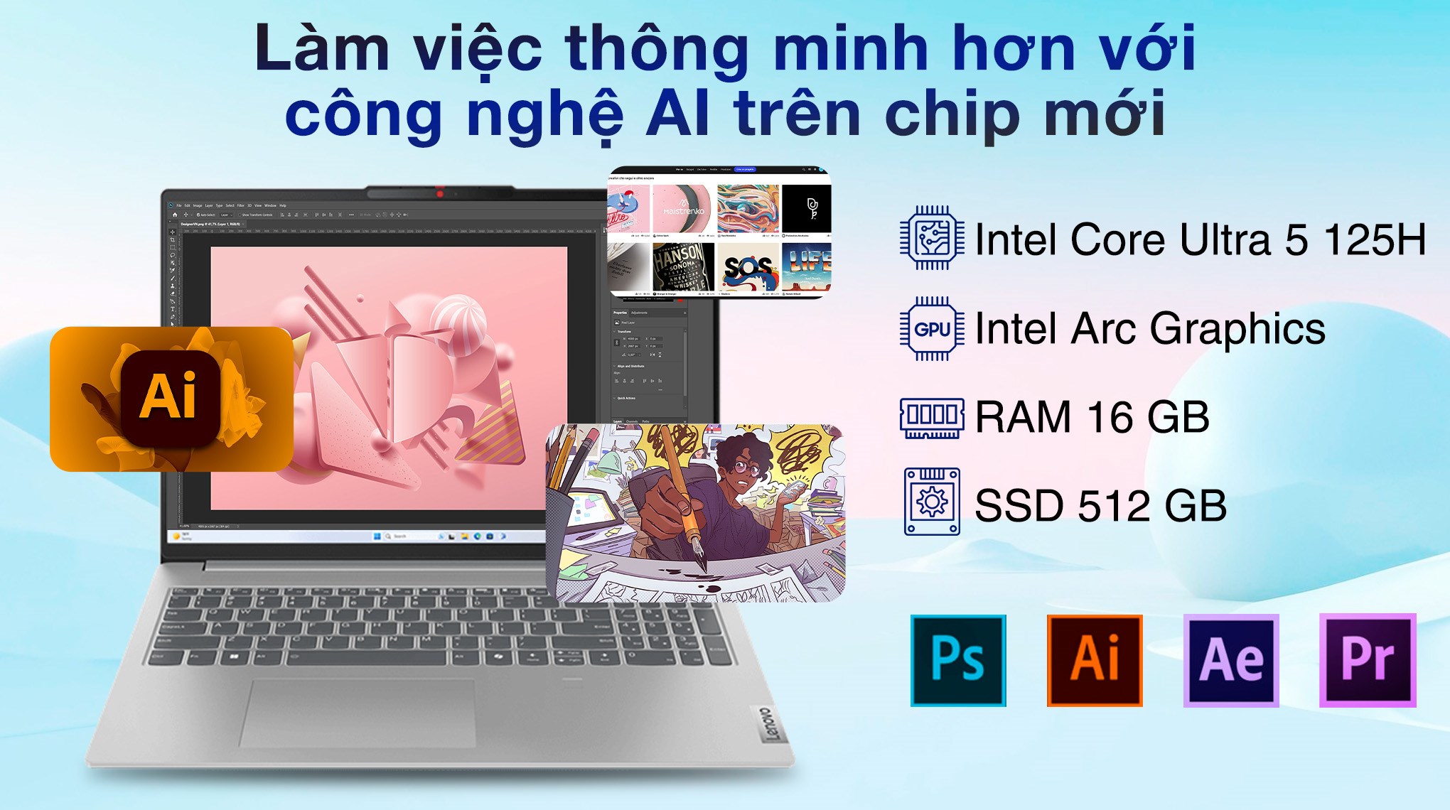 LENOVO Slim 5: Ultra 5 125H/16G/512G/16in 2K OLED 120Hz/còn BH 10th !! - 4