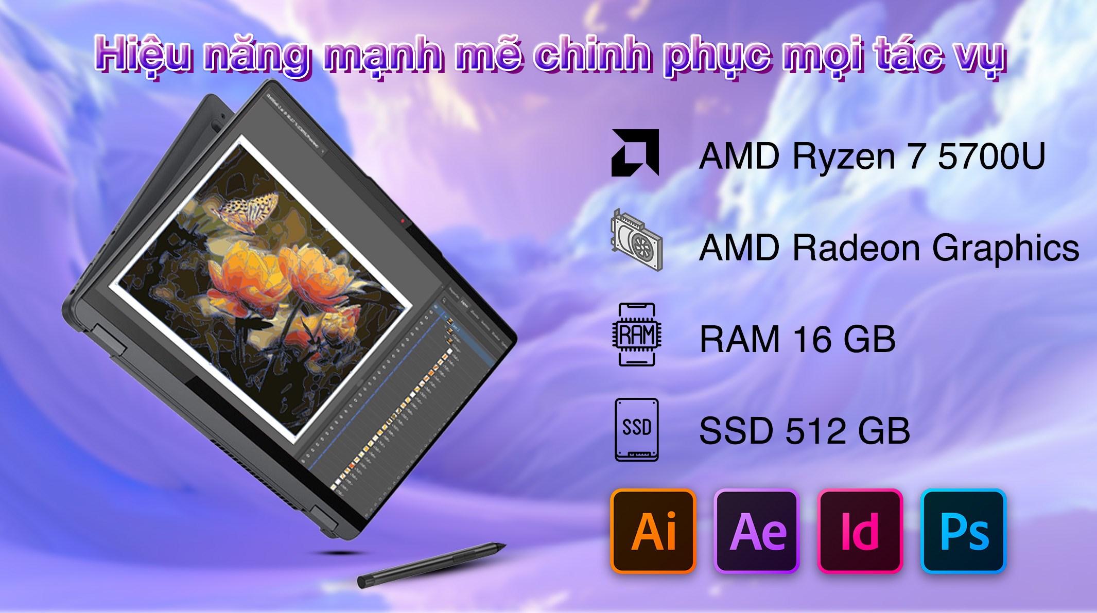 Laptop Lenovo Ideapad Flex 5 14ALC7 R7 5700U/16GB/512GB/Win11 (82R900ECVN)