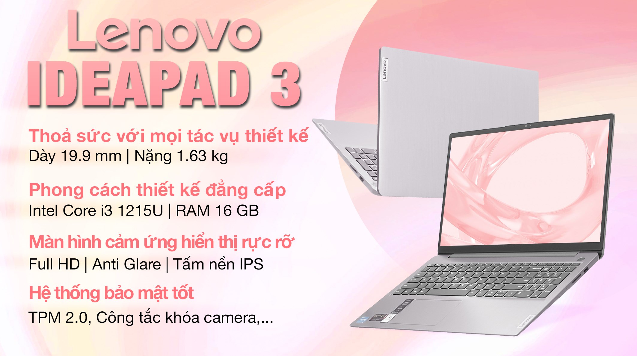 Laptop Lenovo Ideapad 3 15IAU7 i3 1215U/16GB/512GB/Win11 (82RK015AVN)