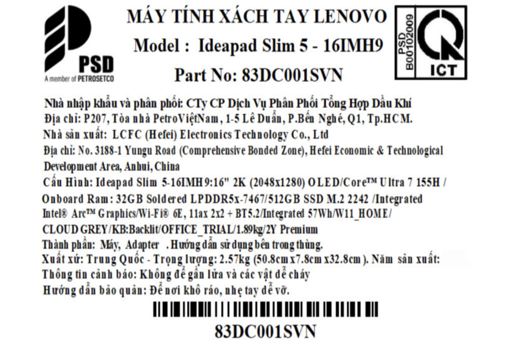 Laptop Lenovo Ideapad Slim 5 16IMH9 Ultra 7 155H/32GB/512GB/120Hz/Win11 (83DC001SVN) - 8