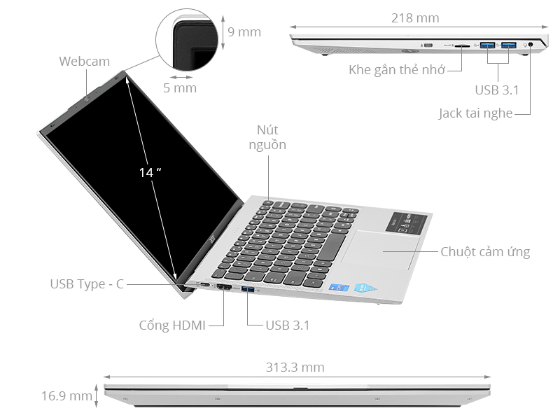 Acer Aspire Lite 14 51M 59BN - NX.KTXSV.001 (i5 1235U, 16GB, 512GB, Full HD+, Win11)