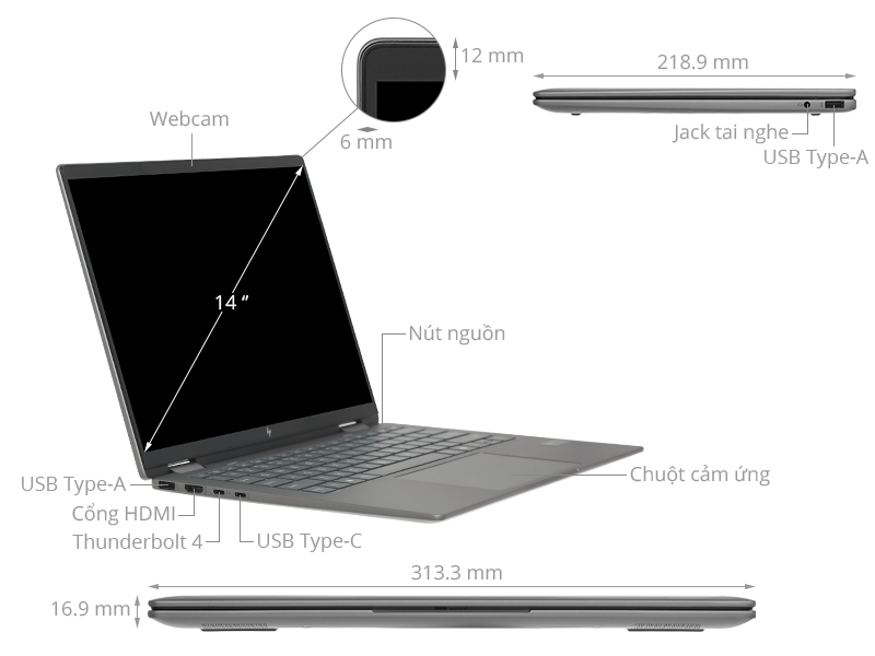 HP Envy x360 14 fc0094TU - A19C4PA (Ultra 5 125U, 16GB, 512GB, 2.8K OLED, Cảm ứng, Win11)