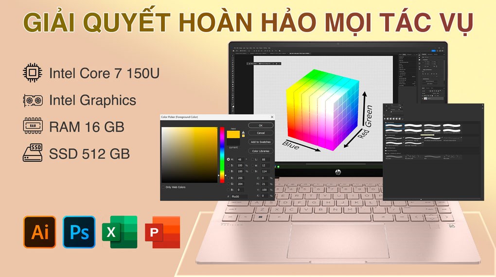 Laptop HP Pavilion X360 14 ek2027TU - 9Z2V9PA (Core 7 150U, 16GB, 512GB, Full HD, Cảm ứng, Win11)