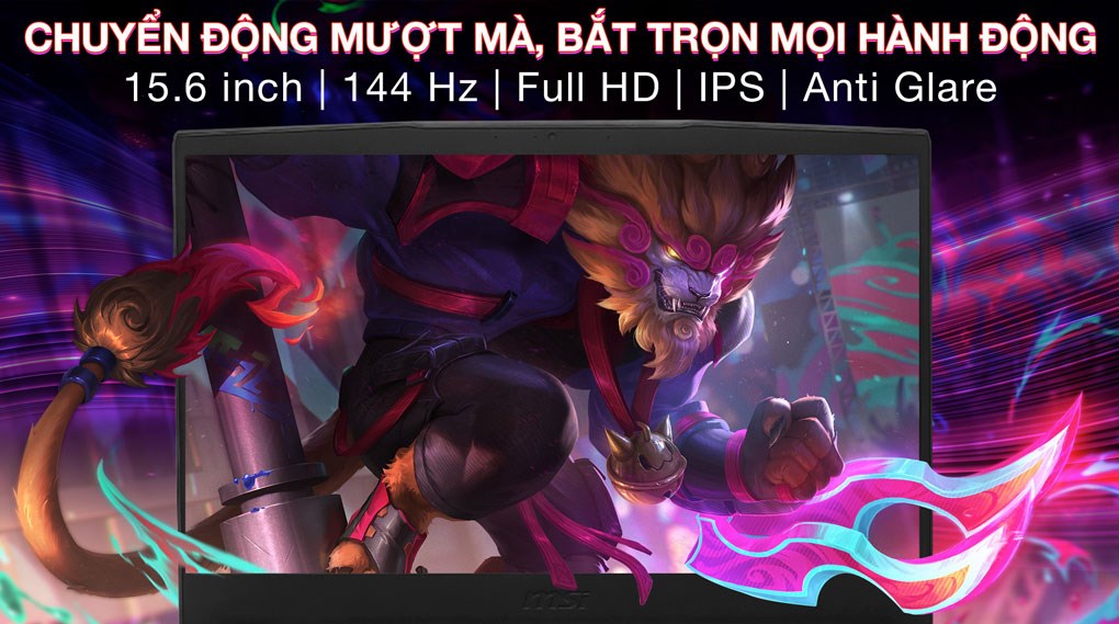 Laptop MSI Gaming GF63 Thin 12VE - 460VN (i5 12450H, 16GB, 512GB, RTX 4050 6GB, Full HD 144Hz, Win11)