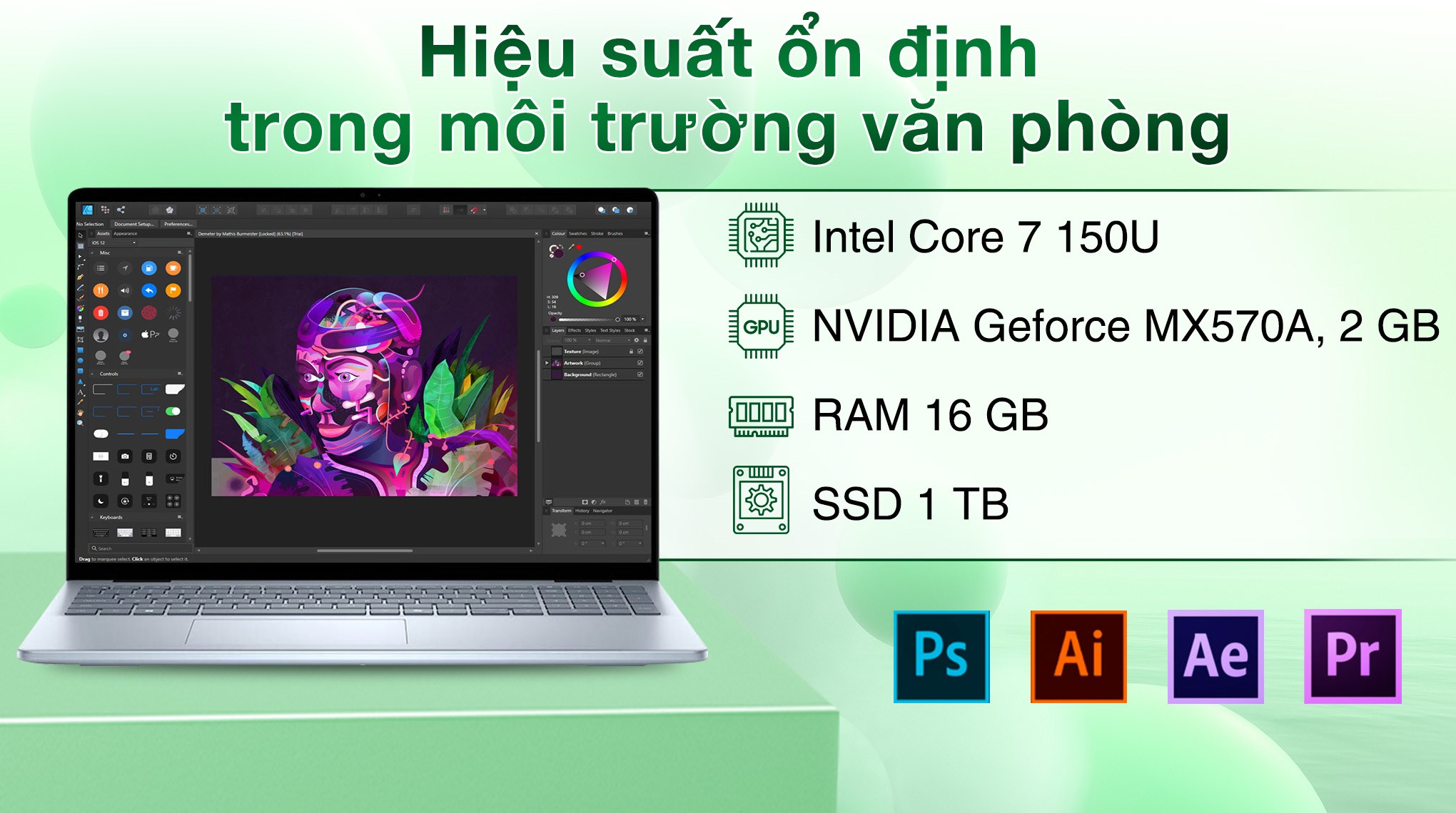 Laptop Dell Inspiron 16 5640 - N6I7512W1 (Core 7 150U, 16GB, 1TB, MX570A 2GB, 2.5K 120Hz, OfficeHS, Win11)