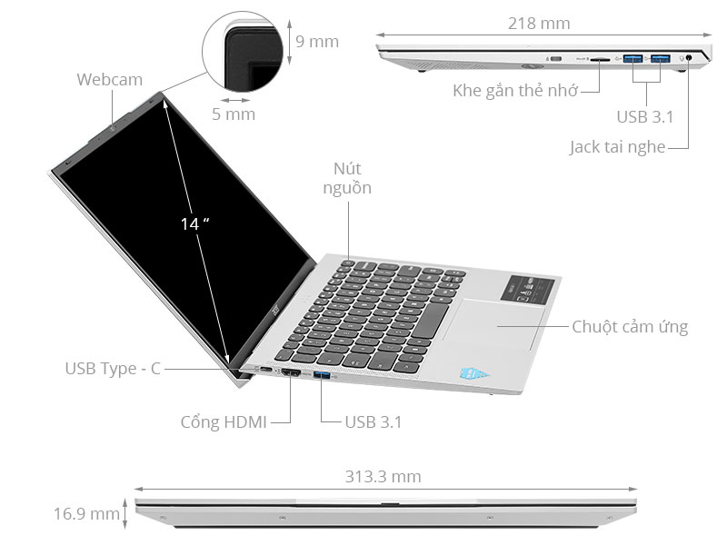 Acer Aspire Lite 14 51M 36MH - NX.KTVSV.001 (i3 1215U, 8GB, 256GB, Full HD+, Win11)