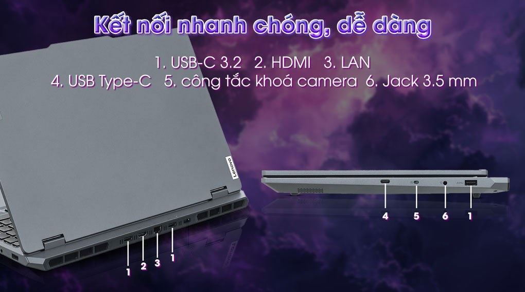 Laptop Lenovo Gaming LOQ 15IAX9 - 83GS00D9VN (i5 12450HX, 24GB, 512GB, RTX 3050 6GB, Full HD 144Hz, Win11)