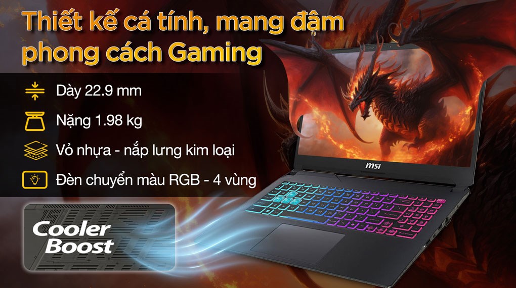Laptop MSI Gaming Cyborg 15 A13VFK - 876VN (i7 13620H, 16GB, 512GB, RTX 4060 8GB, Full HD 144Hz, Win11)