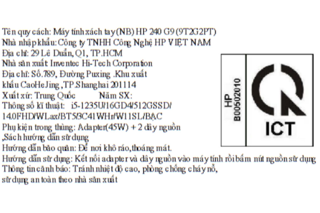 Laptop HP 240 G9 i5 1235U/16GB/512GB/Win11 (9T2G2PT) Màu Bạc