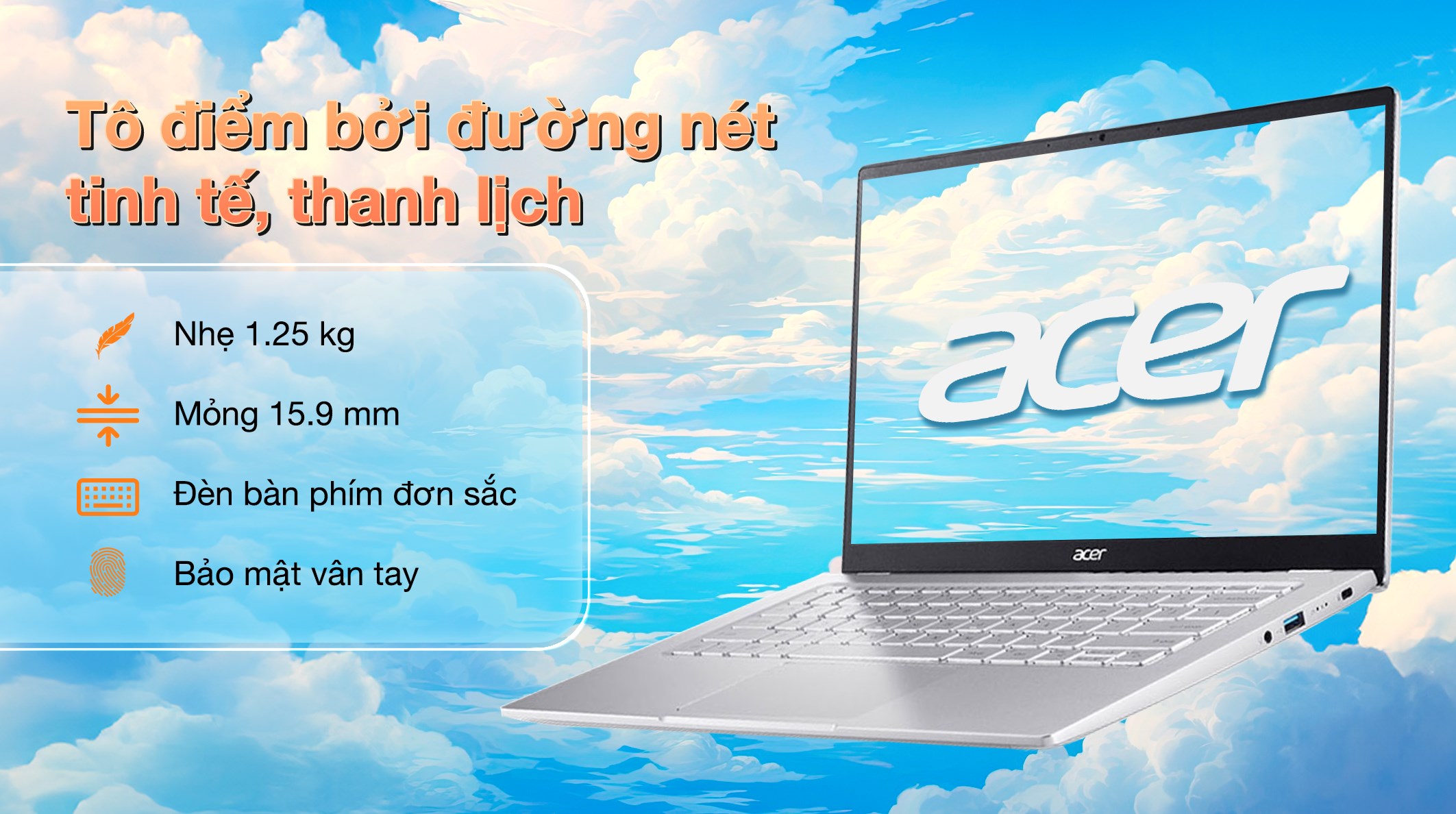 Laptop Acer Swift Go 14 41 R251 - NX.KG3SV.005 (R5 7430U, 16GB, 1TB, Full HD, Win11)