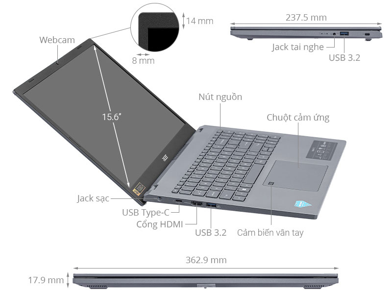 Acer Aspire 5 A515 58M 79R7 - NX.KQ8SV.007 (i7 13620H, 16GB, 512GB, Full HD, Win11)