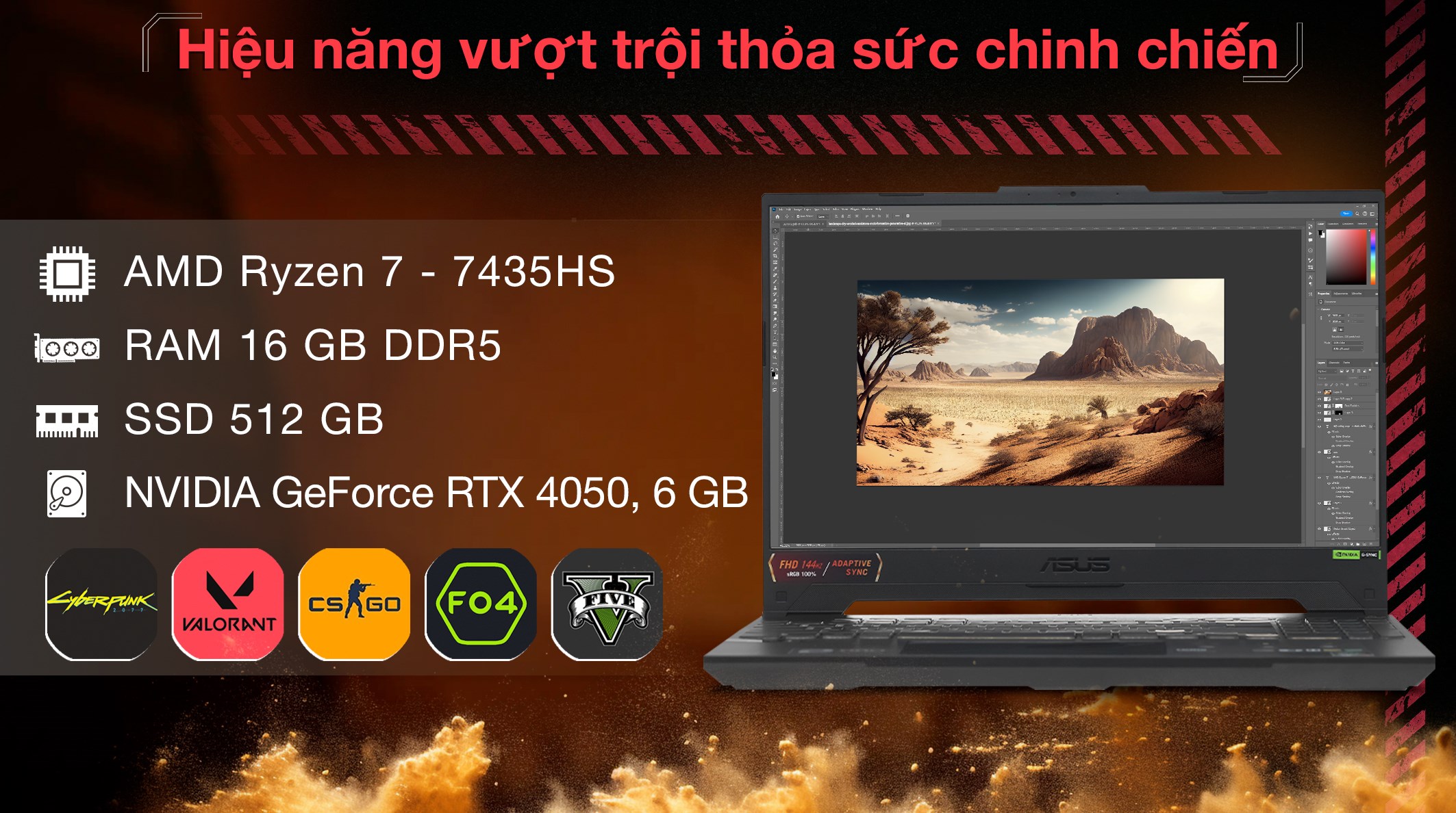 Laptop Asus TUF Gaming A15 FA507NUR - LP057W (R7 7435HS, 16GB, 512GB, RTX 4050 6GB, Full HD 144Hz, Win11)