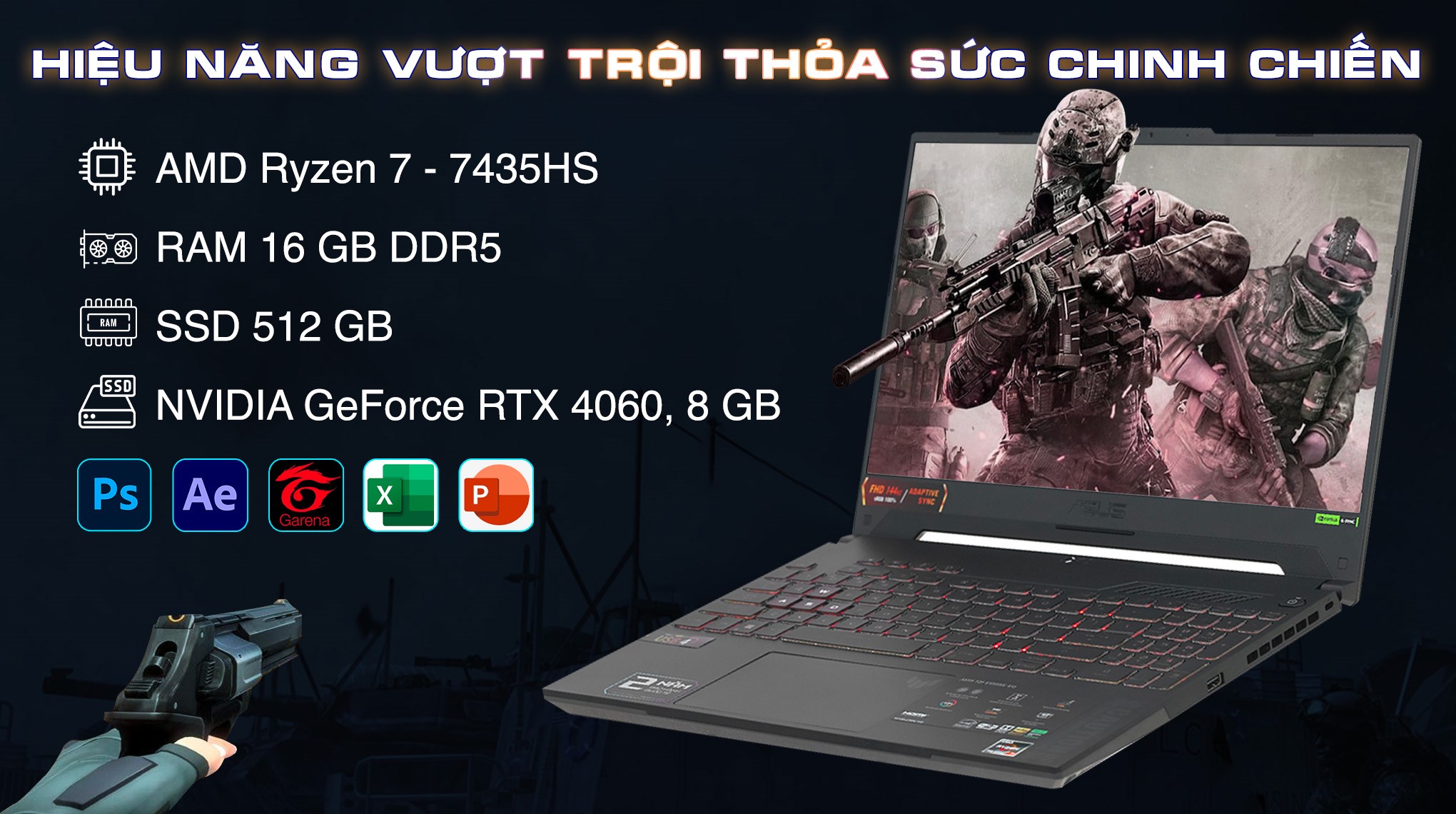 Laptop Asus TUF Gaming A15 FA507NVR - LP007W (R7 7435HS, 16GB, 512GB, RTX 4060 8GB, Full HD 144Hz, Win11)