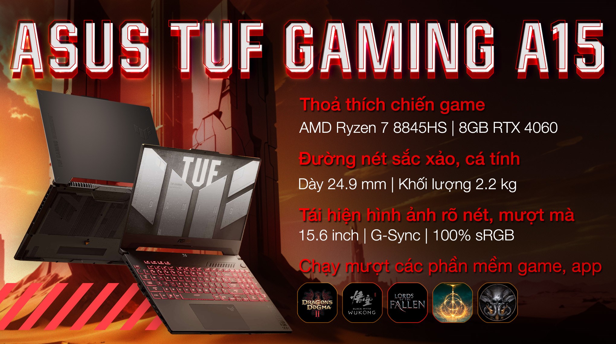 Laptop ASUS TUF Gaming A15 FA507UV R7 8845HS/16GB/512GB/8GB RTX4060/144Hz/Win11 (LP142W)