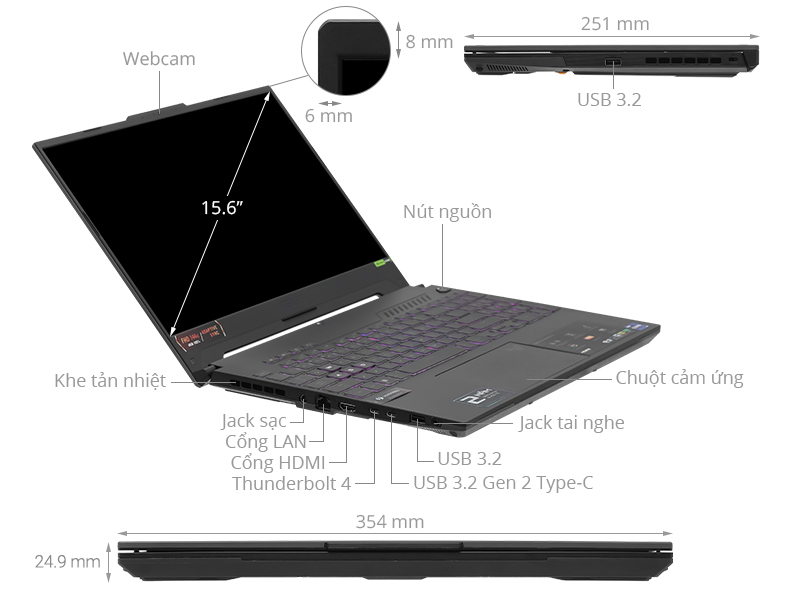 Asus TUF Gaming F15 FX507VU - LP186W (i7 13620H, 16GB, 512GB, RTX 4050 6GB, Full HD 144Hz, Win11)