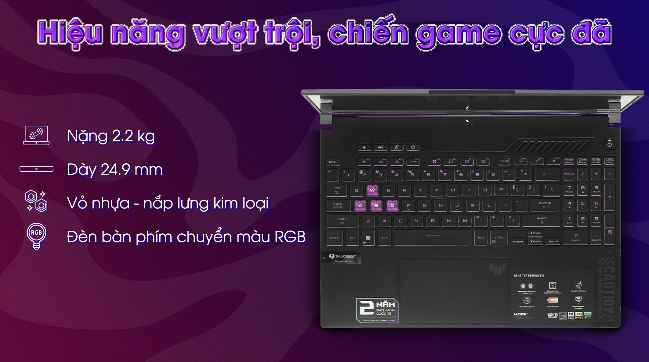 Laptop Asus TUF Gaming F15 FX507VU - LP186W (i7 13620H, 16GB, 512GB, RTX 4050 6GB, Full HD 144Hz, Win11)