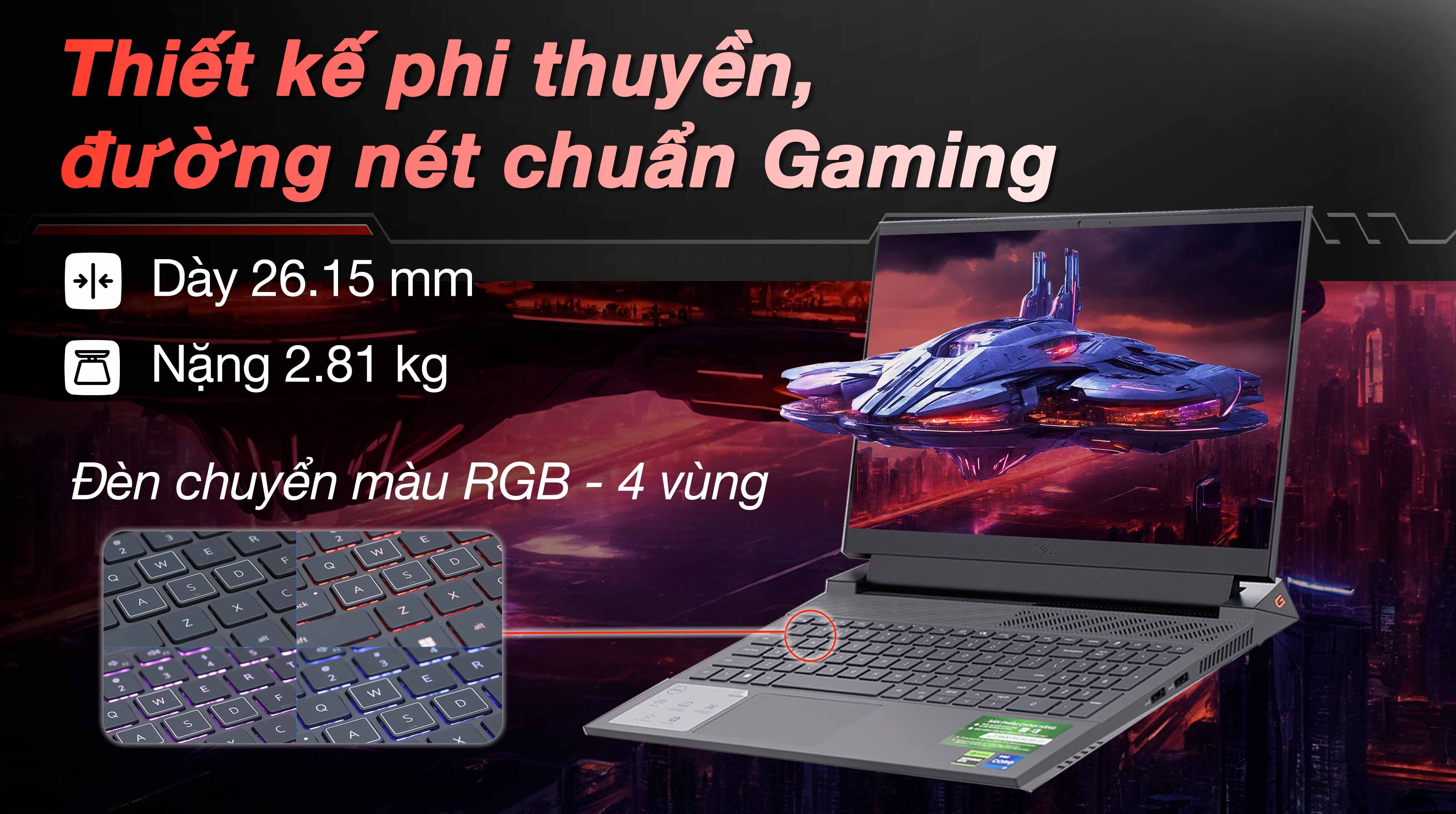 Laptop Dell G15 5530 - i7HX161W11GR4060 (i7 13650HX, 16GB, 1TB, RTX 4060 8GB, Full HD 165Hz, OfficeHS, Win11)