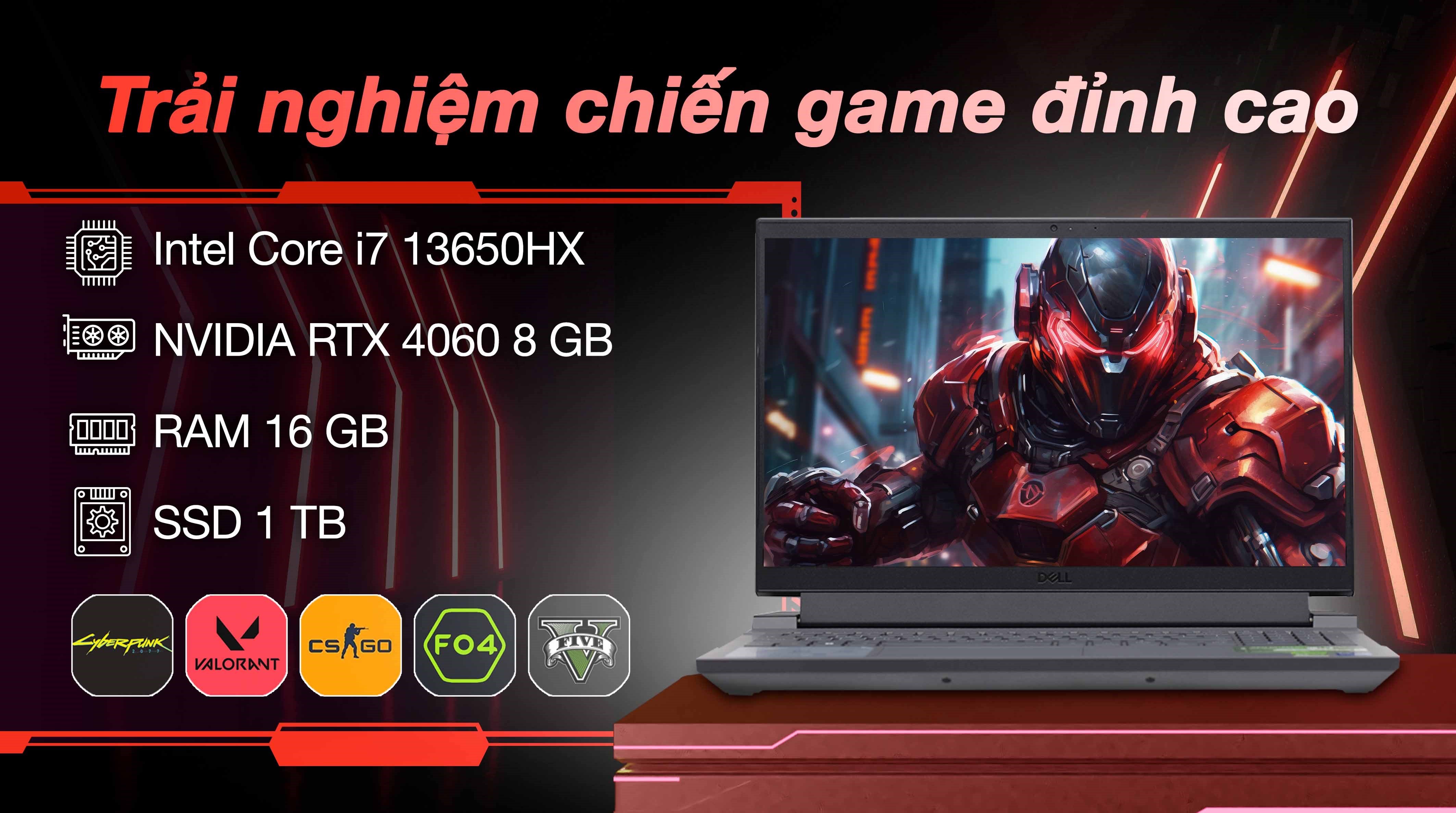 Laptop Dell G15 5530 - i7HX161W11GR4060 (i7 13650HX, 16GB, 1TB, RTX 4060 8GB, Full HD 165Hz, OfficeHS, Win11)