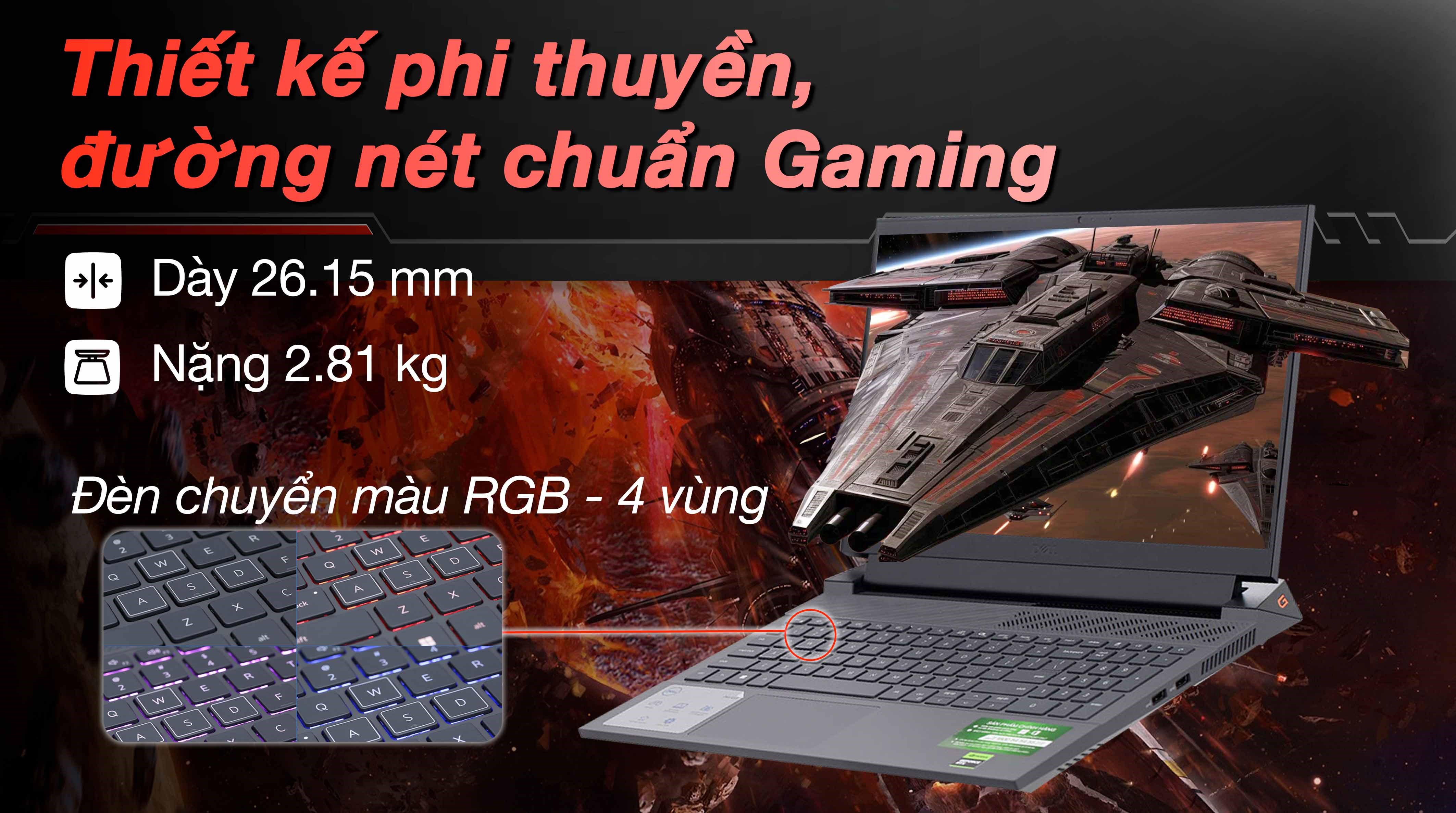 Laptop Dell G15 5530 - i9HX161W11GR4060 (i9 13900HX, 16GB, 1TB, 8GB RTX4060, 15.6"F, 165Hz, OfficeHS, Win11)