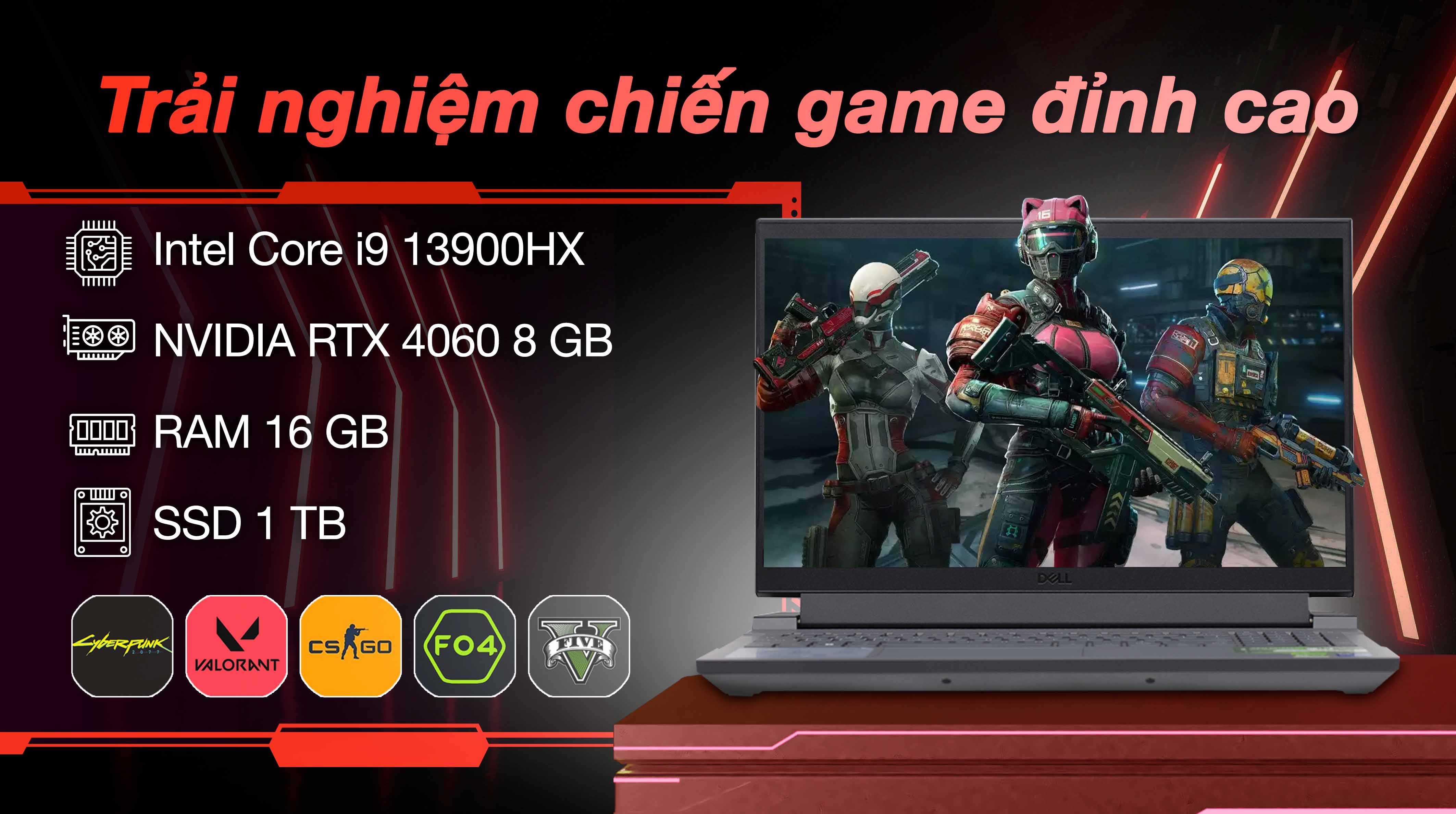 Laptop Dell G15 5530 - i9HX161W11GR4060 (i9 13900HX, 16GB, 1TB, 8GB RTX4060, 15.6"F, 165Hz, OfficeHS, Win11)