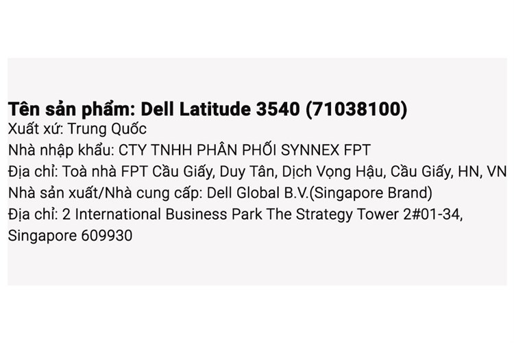 Laptop Dell Latitude 3540 i5 1235U/16GB/512GB/Win11 (71038100) Màu Xám