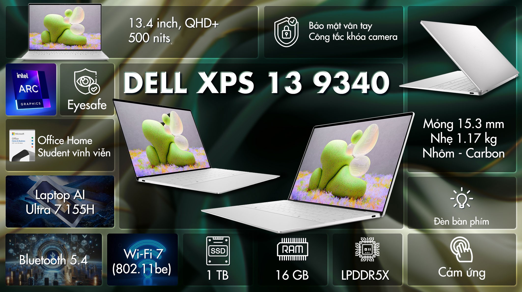 Laptop Dell XPS 13 9340 Ultra 7 155H/16GB/1TB/OfficeHS/Win11 (HXRGT)