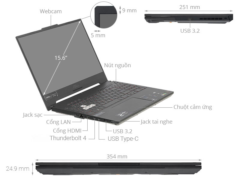 Asus TUF Gaming F15 FX507ZC4 - HN181W (i7 12700H, 16GB, 512GB, RTX 3050 4GB, Full HD 144Hz, Win11)