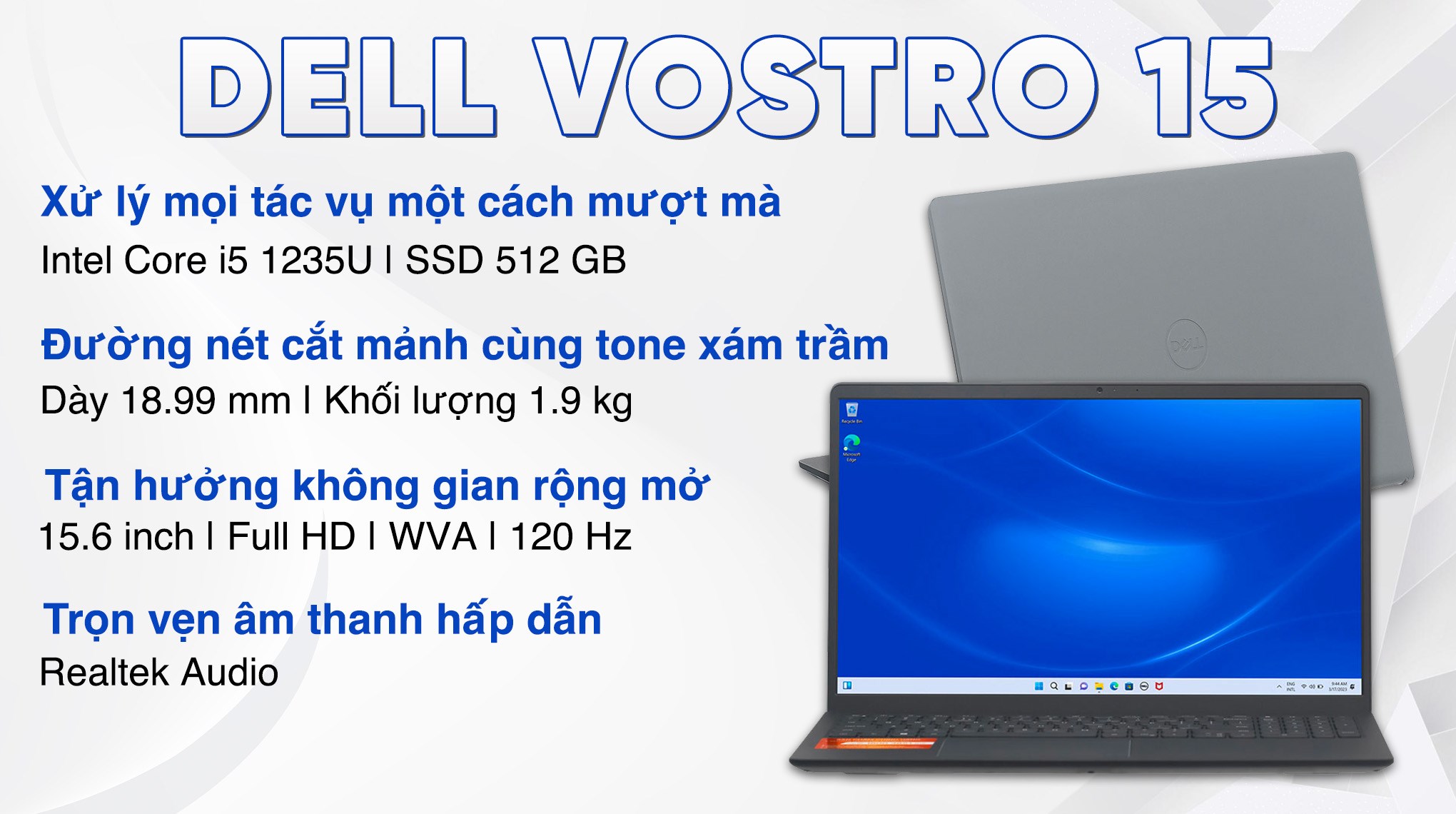 Laptop Dell Vostro 15 3520 i5 1235U/16GB/512GB/120Hz/OfficeHS/Win11 (V3520-i5U165W11GRU)