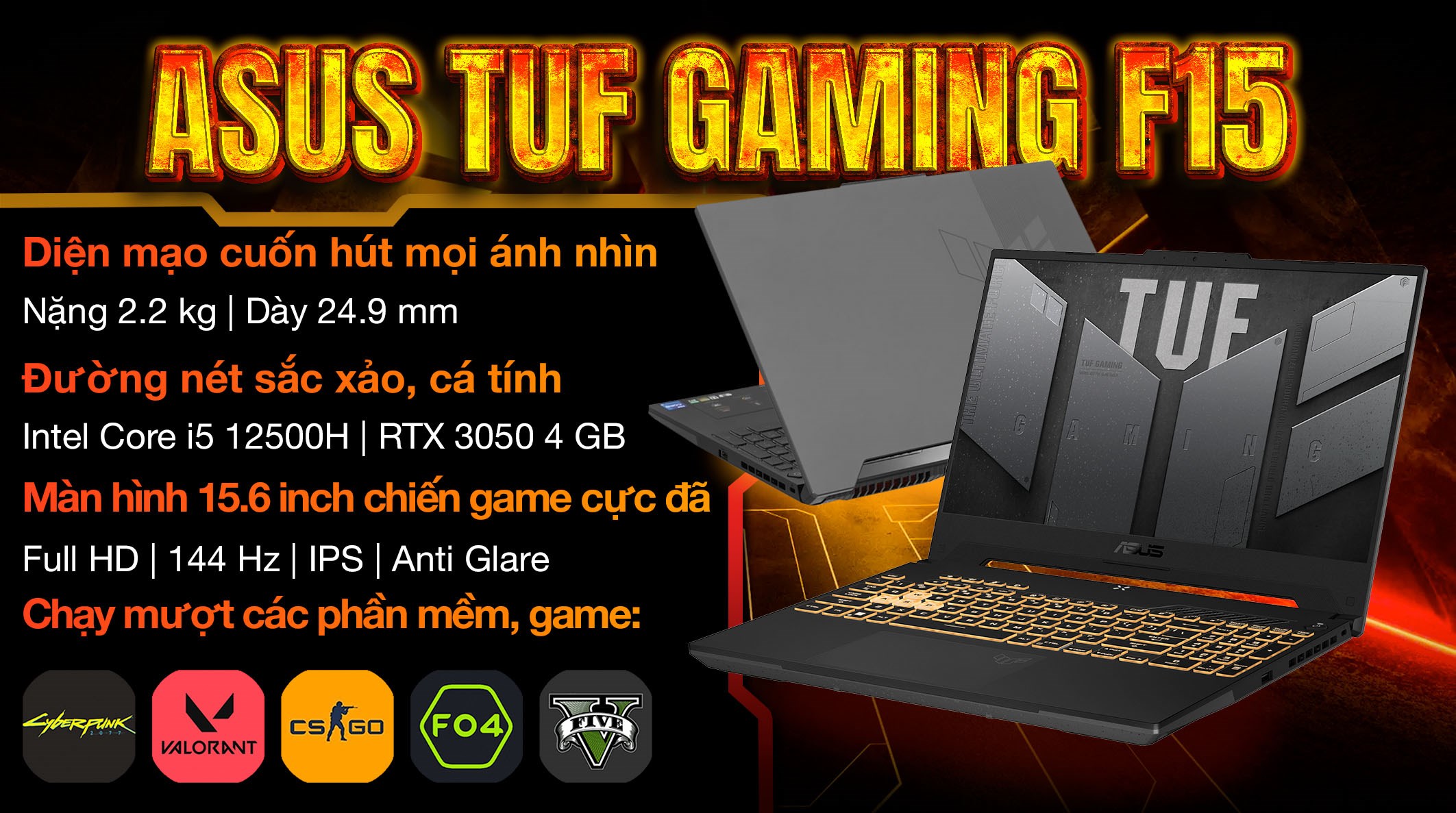 Laptop Asus TUF Gaming F15 FX507ZC4 i5 12500H/16GB/512GB/4GB RTX3050/144Hz/Win11 (HN330W)