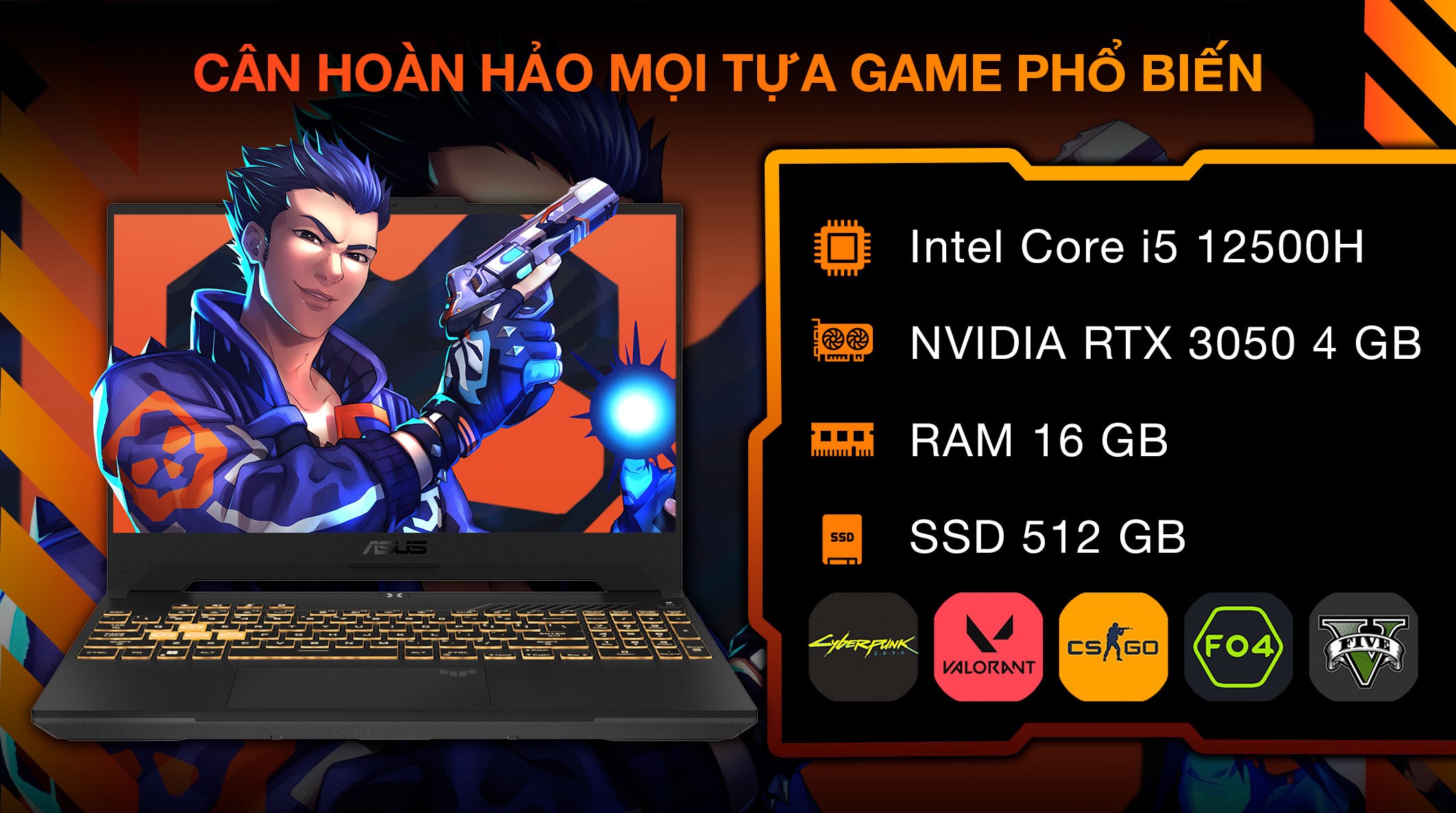 Laptop Asus TUF Gaming F15 FX507ZC4 - HN330W (i5 12500H, 16GB, 512GB, RTX 3050 4GB, Full HD 144Hz, Win11)