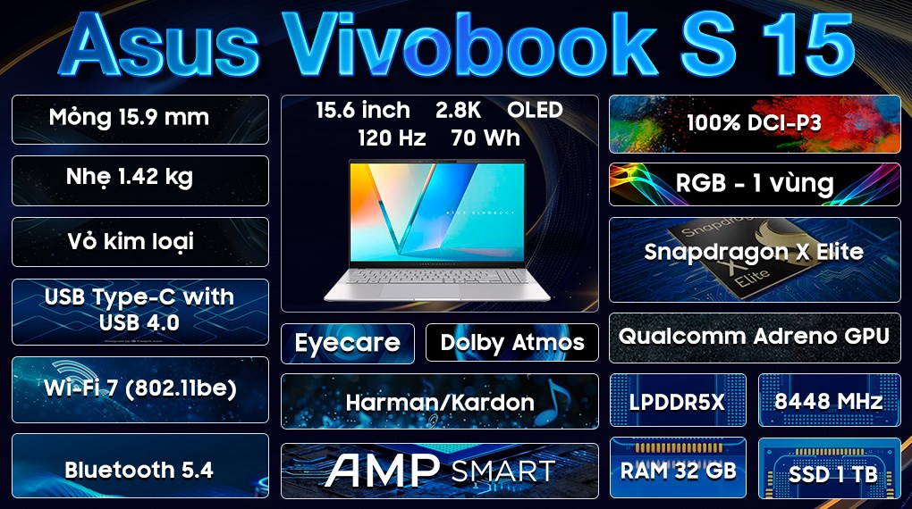 Laptop Asus Vivobook S 15 S5507QA X1E 78 100/32GB/1TB/OfficeHS/Win11 (MA089WS)