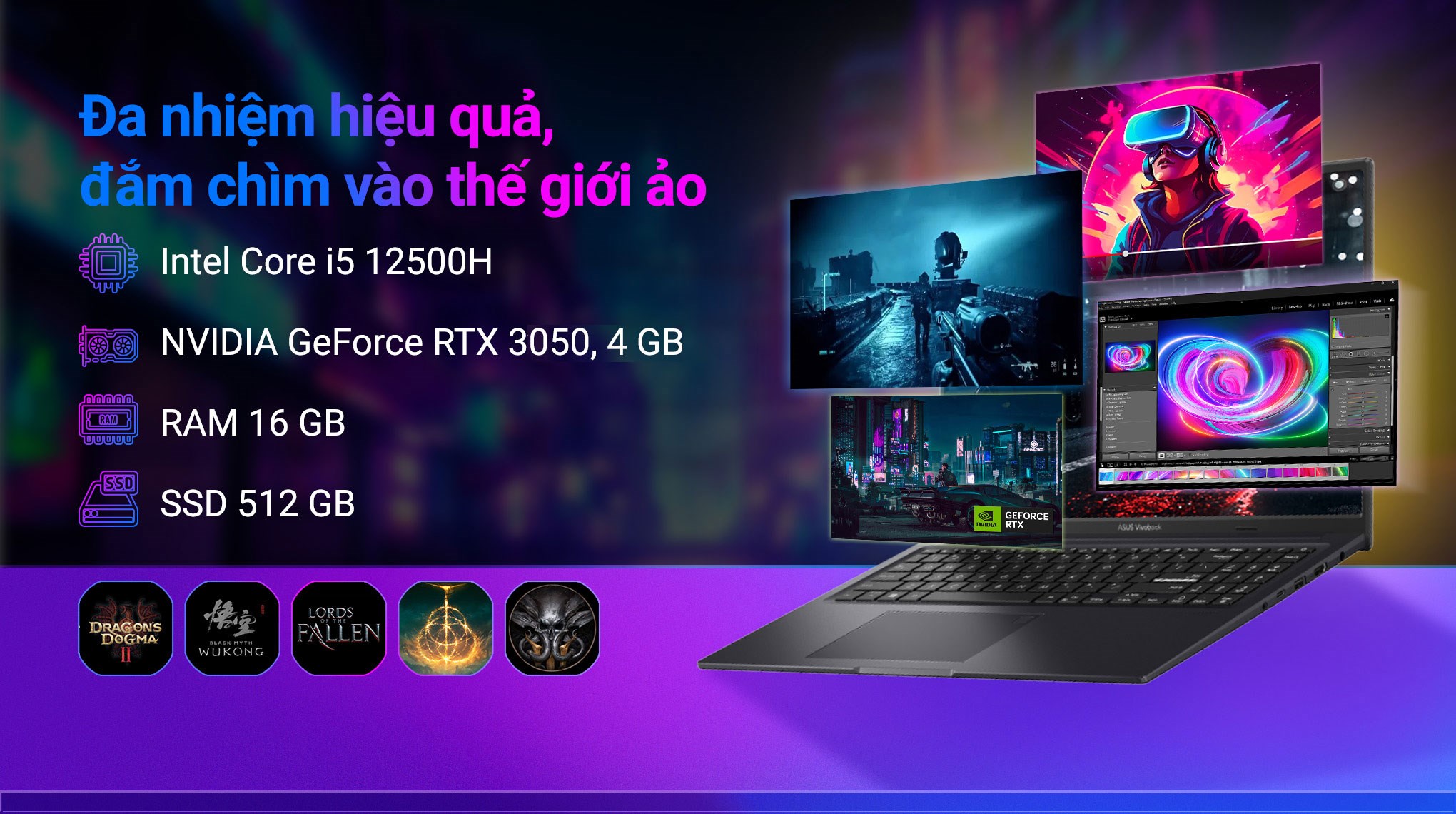 LAPTOP ASUS GAMING VIVOBOOK K3605ZC I5 12500H/16GB/SSD 512GB/VGA RTX 3050 4GB/LCD 16INCH WUXG 144HZ - BH 09/2026 Laptop Asus Gaming Vivobook K3605ZC - RP629W (i5 12500H, 16GB, 512GB, RTX 3050 4GB, WUXGA 144Hz, Win11)