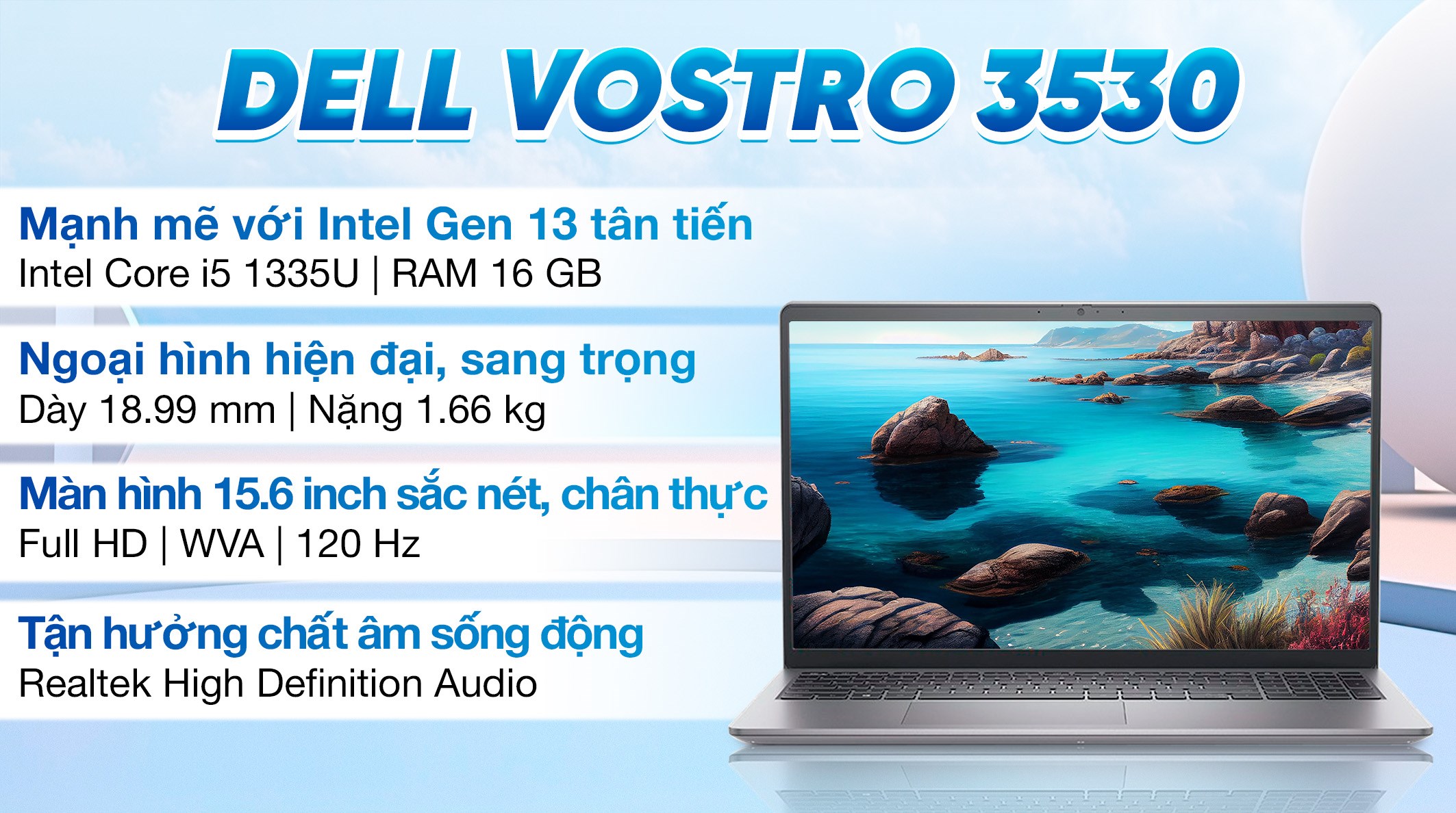 Laptop Dell Vostro 3530 i5 1335U/16GB/512GB/120Hz/OfficeHS/Win11 (80GG93)