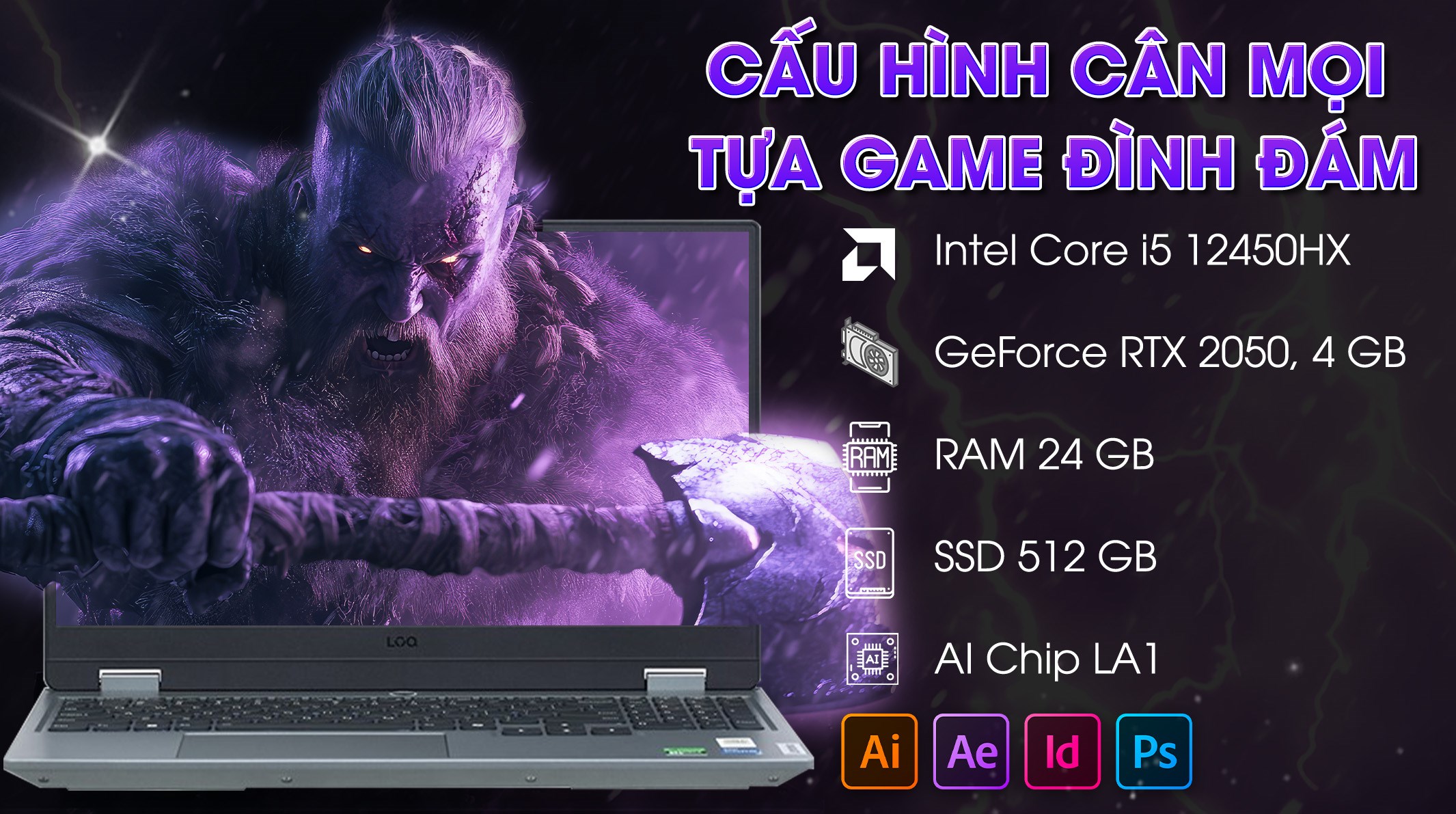 Laptop Lenovo Gaming LOQ 15IAX9 - 83GS00DBVN (i5 12450HX, 24GB, 512GB, RTX 2050 4GB, Full HD 144Hz, Win11)
