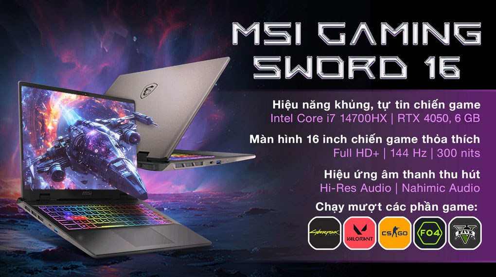Laptop MSI Gaming Sword 16 HX B14VEKG i7 14700HX (459VN) - mua trả chậm,  giá rẻ